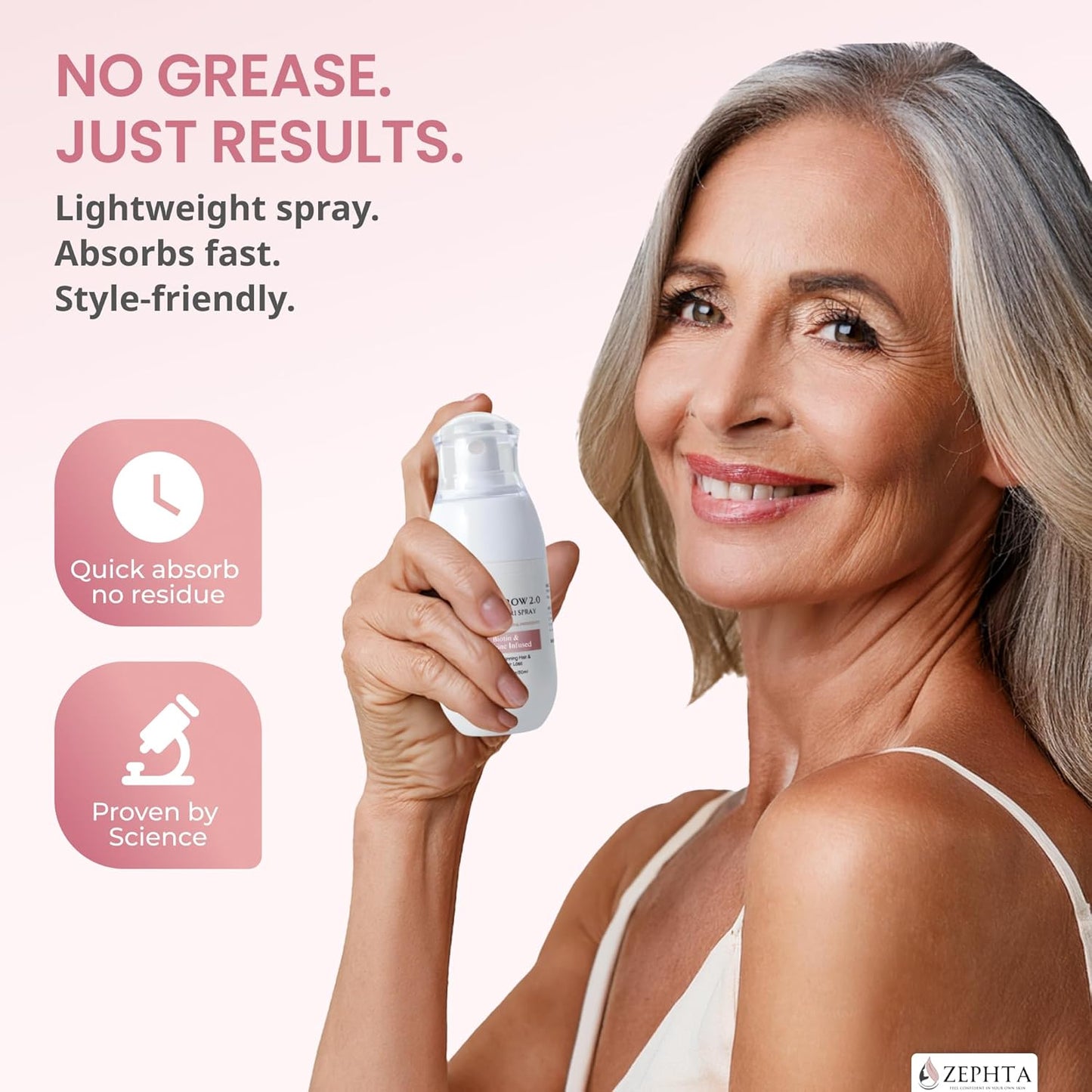 Zephta Hair Growth Spray - Rice Water, Biotin & Aloe Vera Formula for Thinning Hair | Unisex Solution