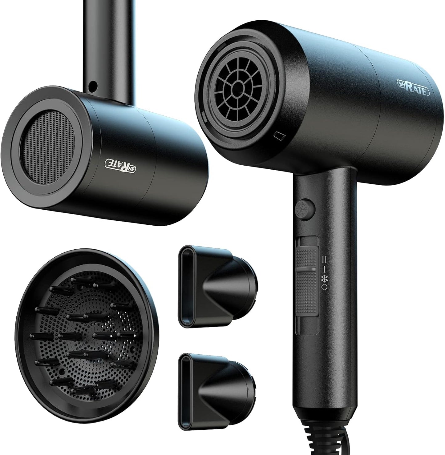 Ionic Hair Dryer with Diffuser - Professional Blow Dryer for Curly & Frizzy Hair | Low Noise & Portable Design