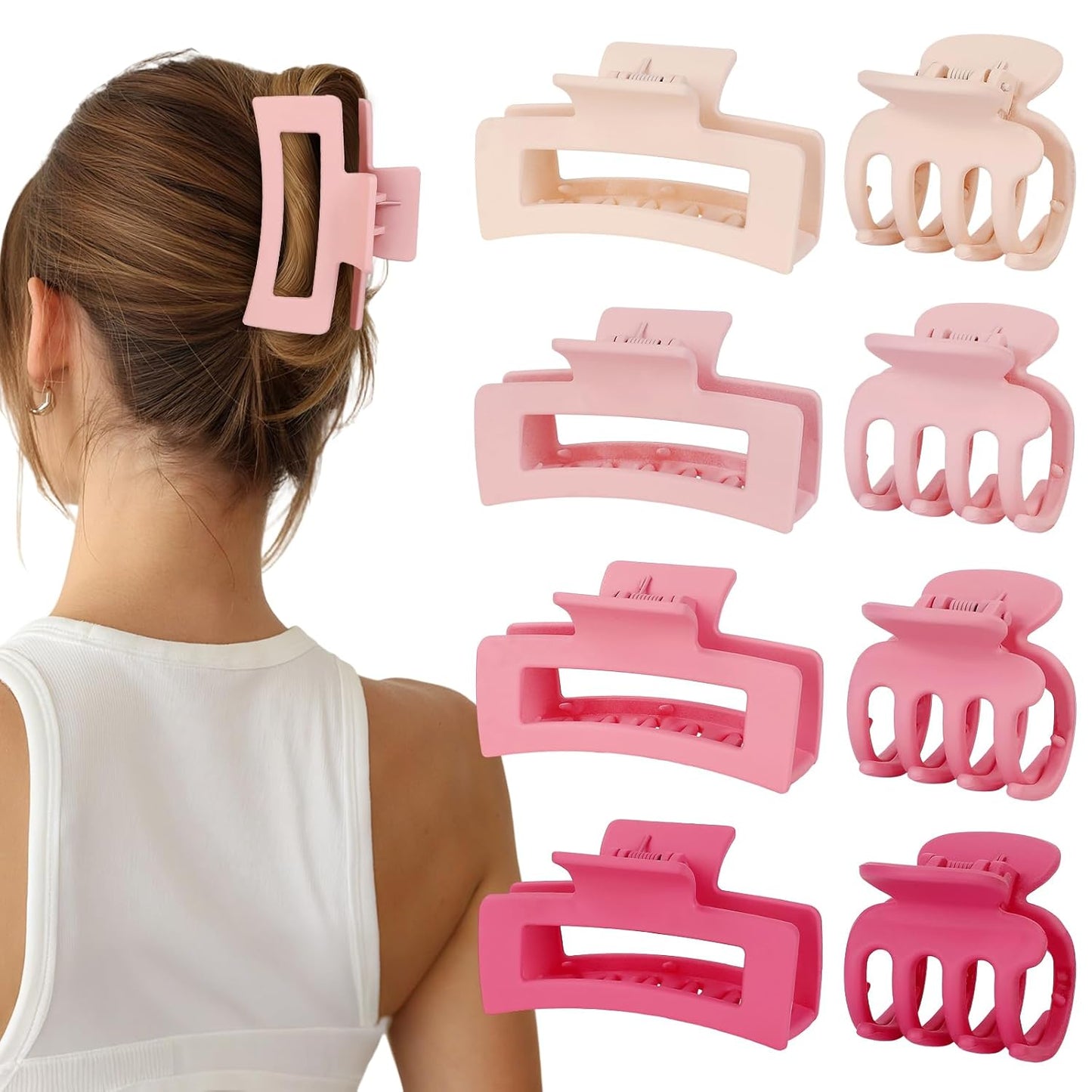 Medium Hair Clips for Women - 8 Pcs Small Claw Clips for Thin & Thick Hair | Rectangle Jaw Hair Accessories in Black