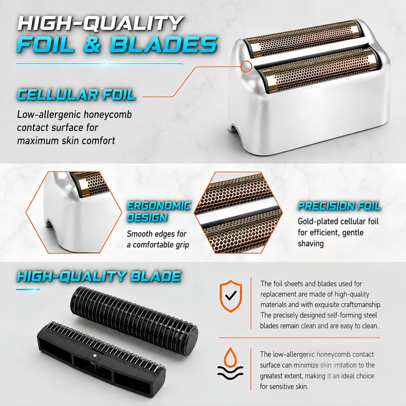 2 Pack Shaver Replacement Foil and Cutters Compatible with BaBylissPRO Double FXFS2 Metal Shaver foil Replacement,Silver