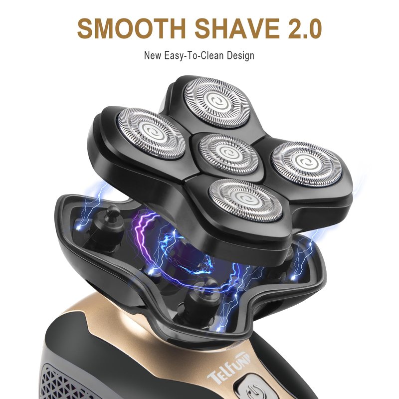 Telfun Magnetic Head Shavers for Bald Men, Cordless 5-in-1 Electric Razor for Fast Shaving- IPX7 Waterproof Wet/Dry Mens Grooming Kit - Easy Use Palm Shaver for a Smooth Bald Shave