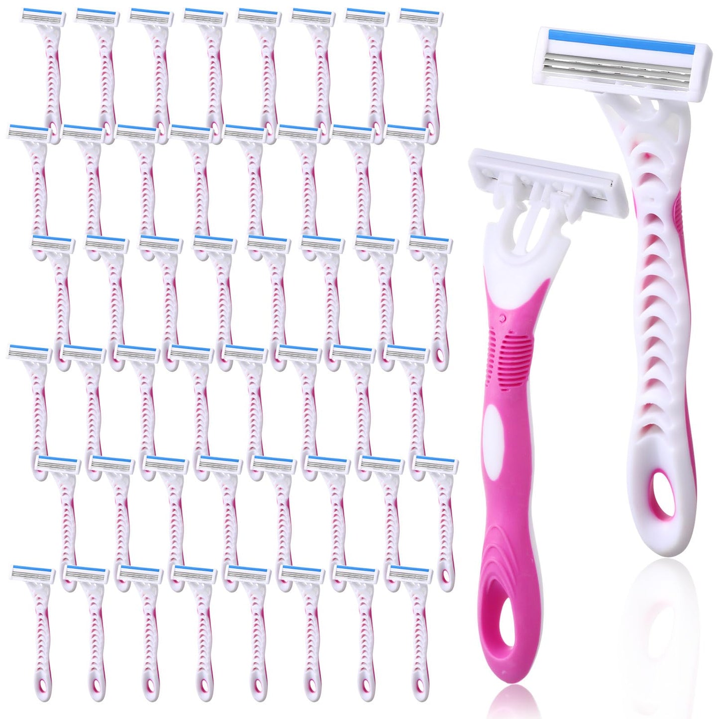 Leriton 48 Count Women's Disposable Razors Blades Bulk 3 Blade Razors for Women Disposable Head Razor Sensitive Skin Razor Comfortable Shave for Bathing Hotel Travel