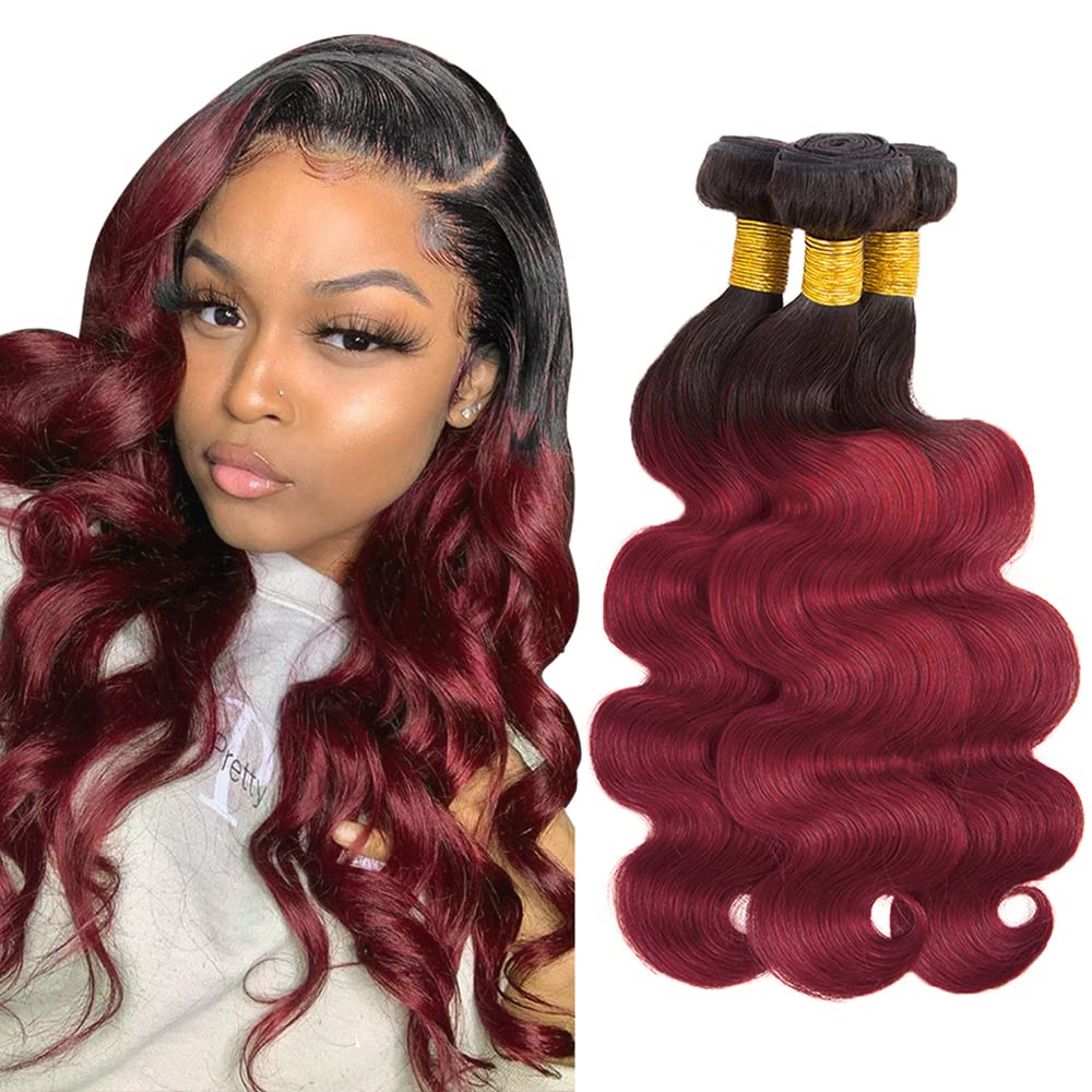 Burgundy Bundles Human Hair 1B99J Body Wave Bundle 14 16 18 Inch Wine Red Body Wave 3 Bundles/150g Brazilian Virgin Hair Extensions
