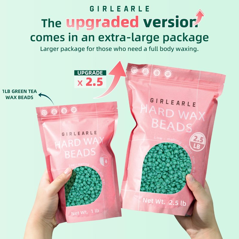 GIRLEARLE 2.5lb Wax Beads for Hair Removal, Brazilian Bikini Hard Wax for Sensitive Skin, Hard Wax beads Perfect for Full Body Eyebrow, Facial, and Underarms at Home for Women and Men (Green Tea)