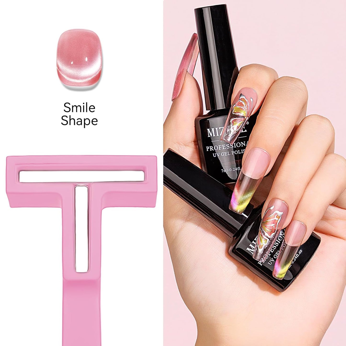 MIZHSE 5-in-1 Nail Magnet Tool - Multifunctional Cat Eye Magnet for Stunning Nail Art | Pink Design
