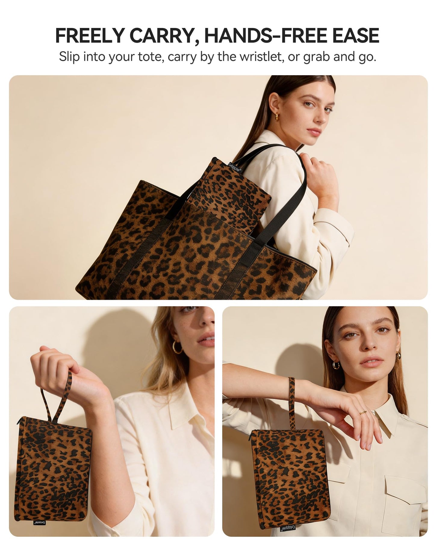 Gloppie Leopard Small Makeup Bag for Purse Wristlet Cosmetic Bag for Women