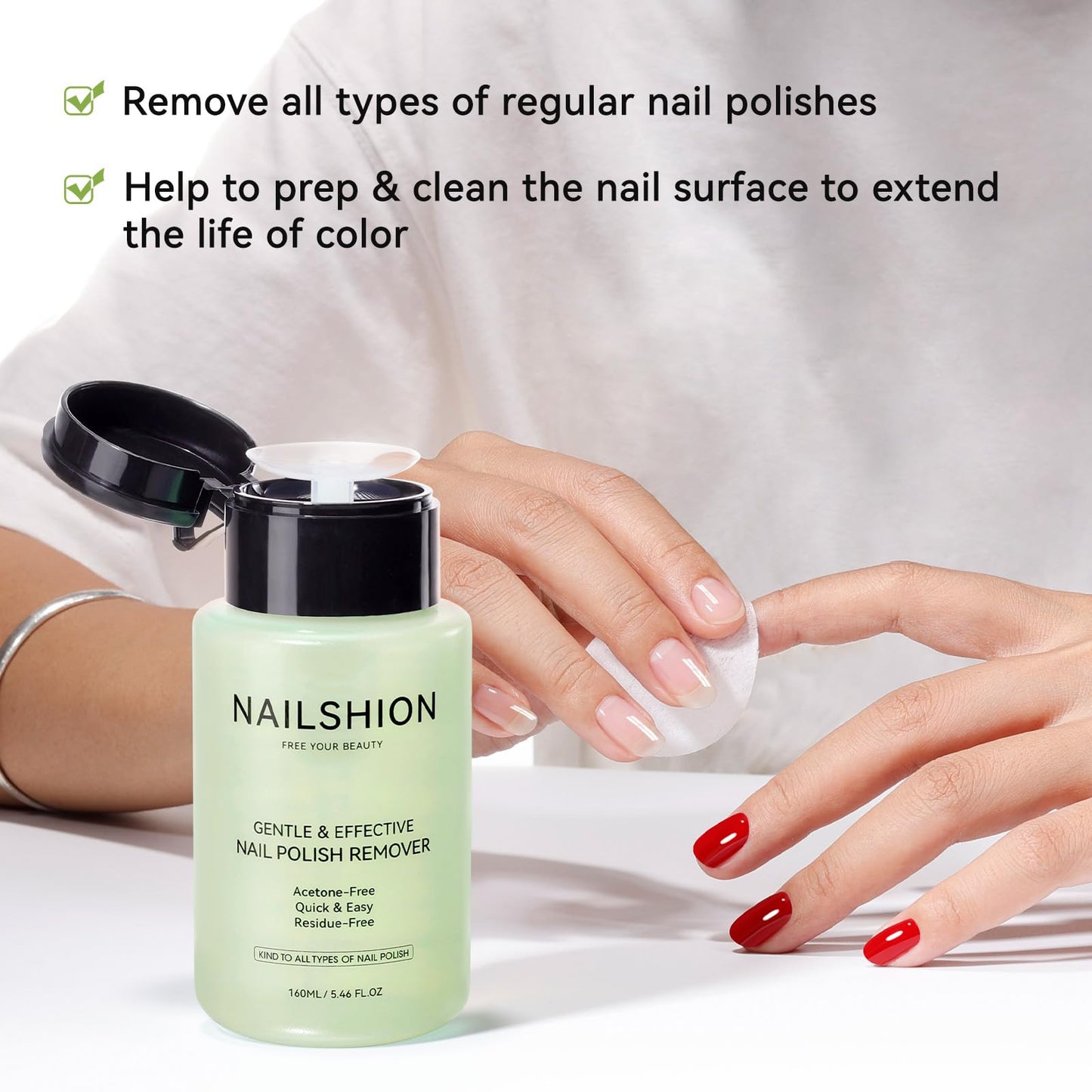 Nailshion Avocado Nail Polish Remover, Non-Acetone 3-9s Quick Removal, Professional Polish Remover for All Air-dry Nail Polish, VE Non-Drying, Refillable Pump Bottle Salon DIY at Home