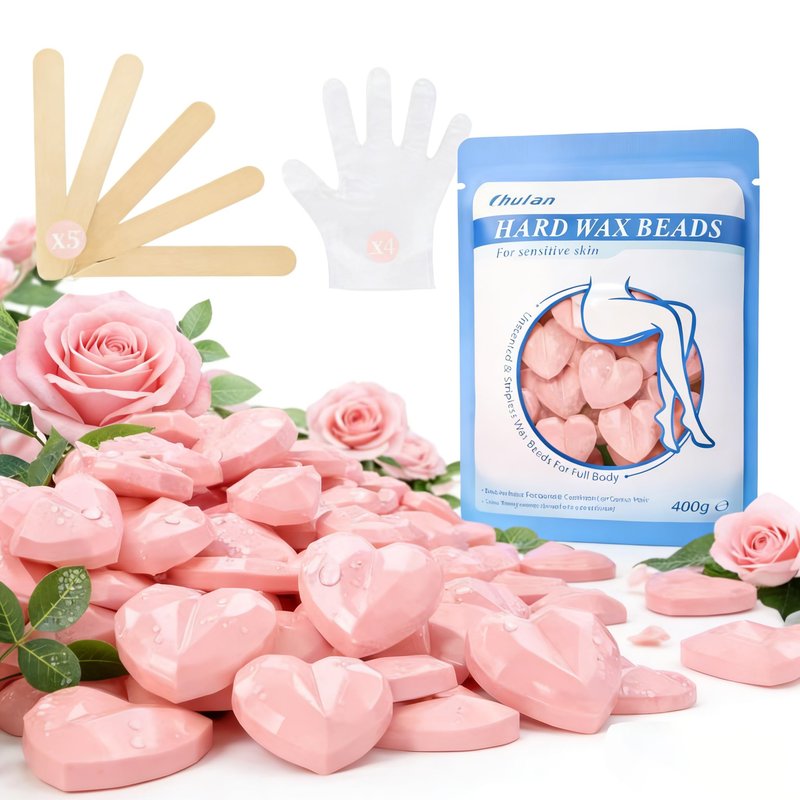 Chulan Wax Beads for Hair Removal-Sensitive Skin Formula-14.1oz Hypoallergenic Hard Waxing Bead for Face Body, Large Heart Professional Wax Beans for Coarse Hair, Brazilian, Bikini, Facial, Leg, Pink