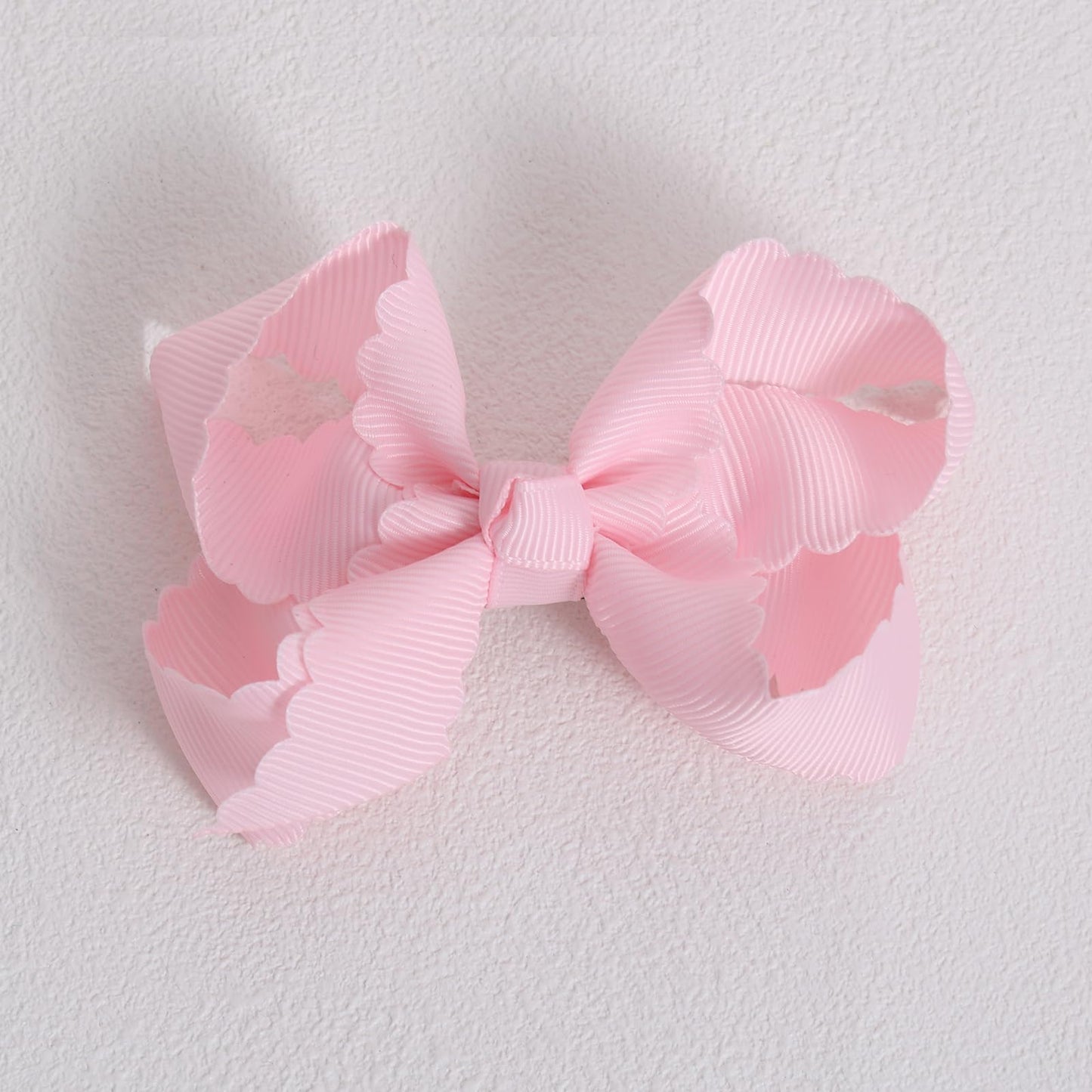 Pink Grosgrain Ribbon Scalloped Hair Bows for Girls,2Pcs 3" Small Cute Dressy Bow Alligator Clips,Valentines Birthday Party Decor Accessories Gift for Toddlers Teens Baby School Kids