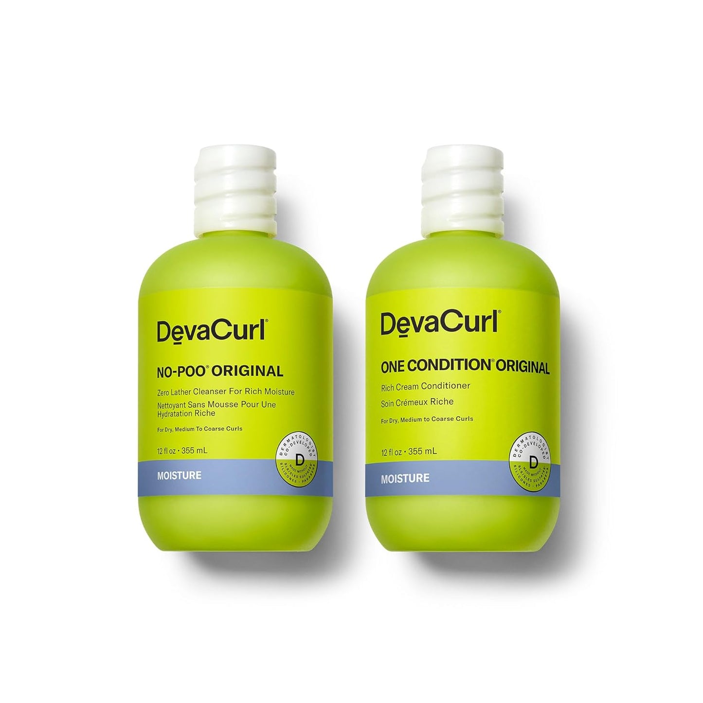 DevaCurl No-Poo Original Cleanser & One Condition Cream Conditioner | 12 oz Moisture Duo