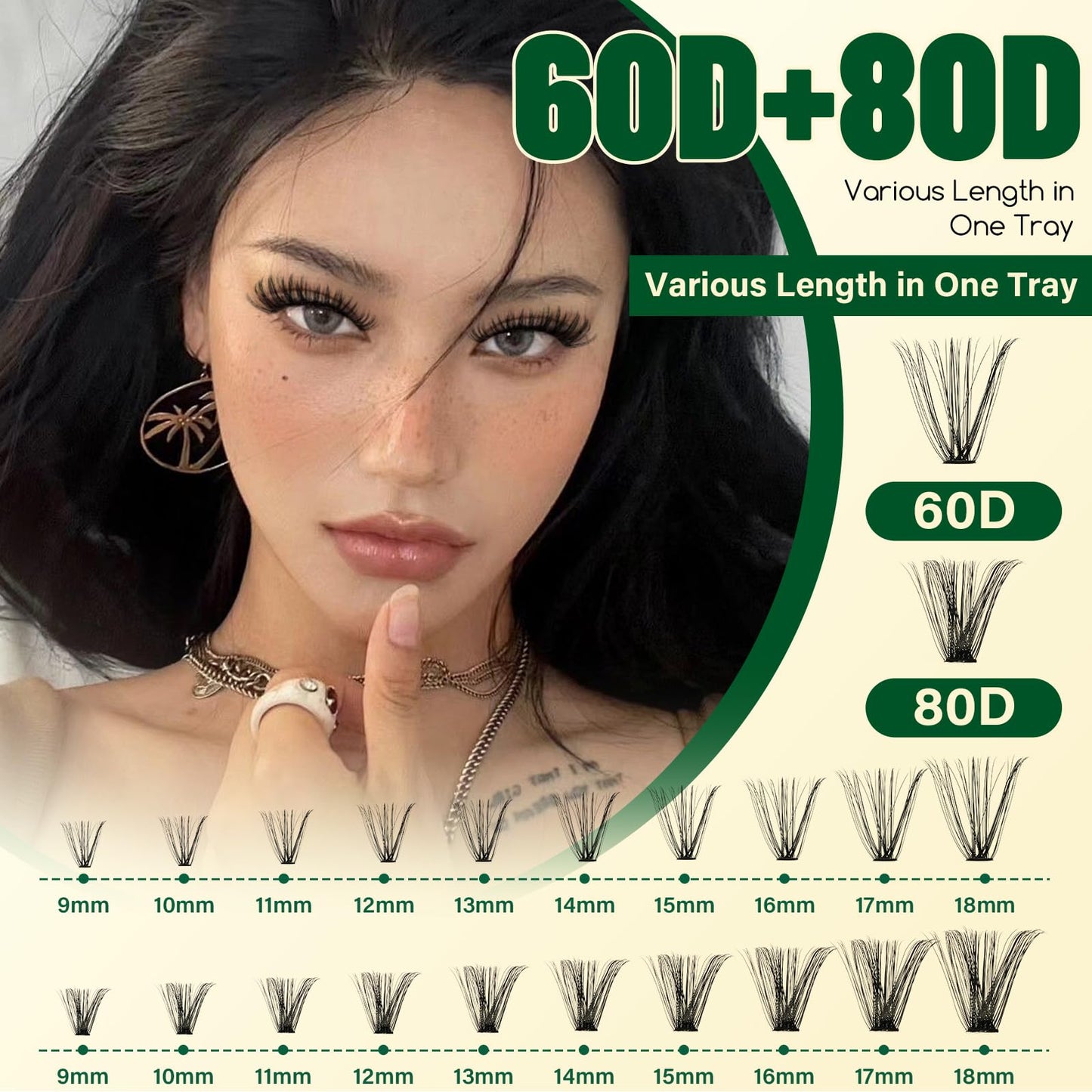 KEYYOU Lash Clusters Kit 60D80D Wispy Voluminous Look for Date or Wedding