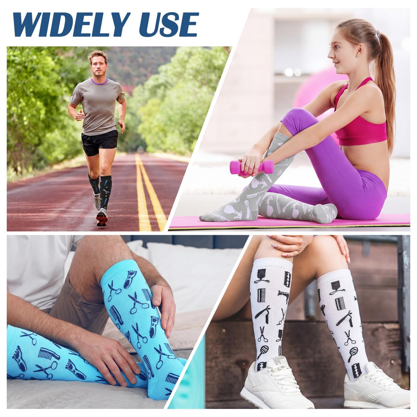 Janmercy 6 Pairs Knee High Barber Compression Socks, Unisex Hairdresser Gifts for Men Women, Long Hours on Your Feet Salon Work Socks for Travel Running