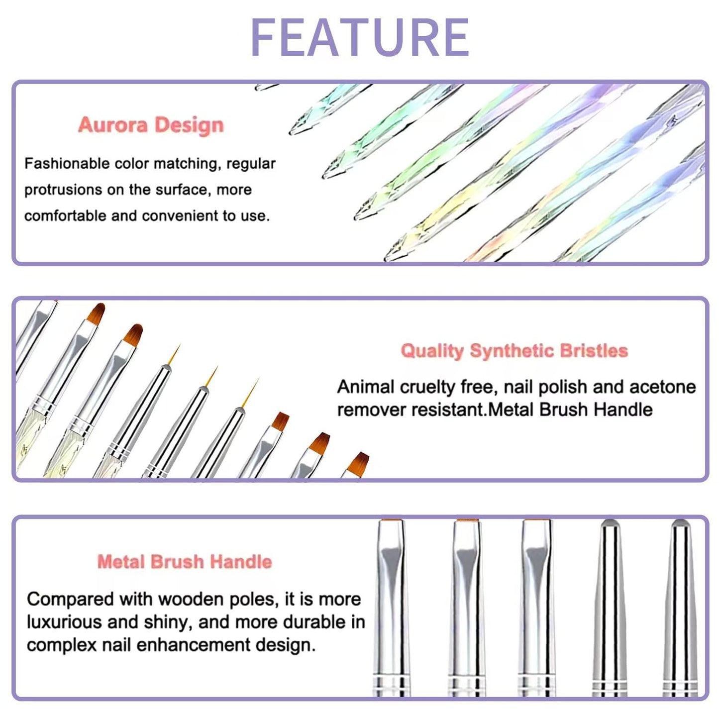 9PCS Nail Art Brush Set, Gel Polish Painting Brushes with Oval, Flat and Liner Brushes, Professional Nail Design Tools for Builder Gel, French Tip, Nail Painting and DIY Manicure