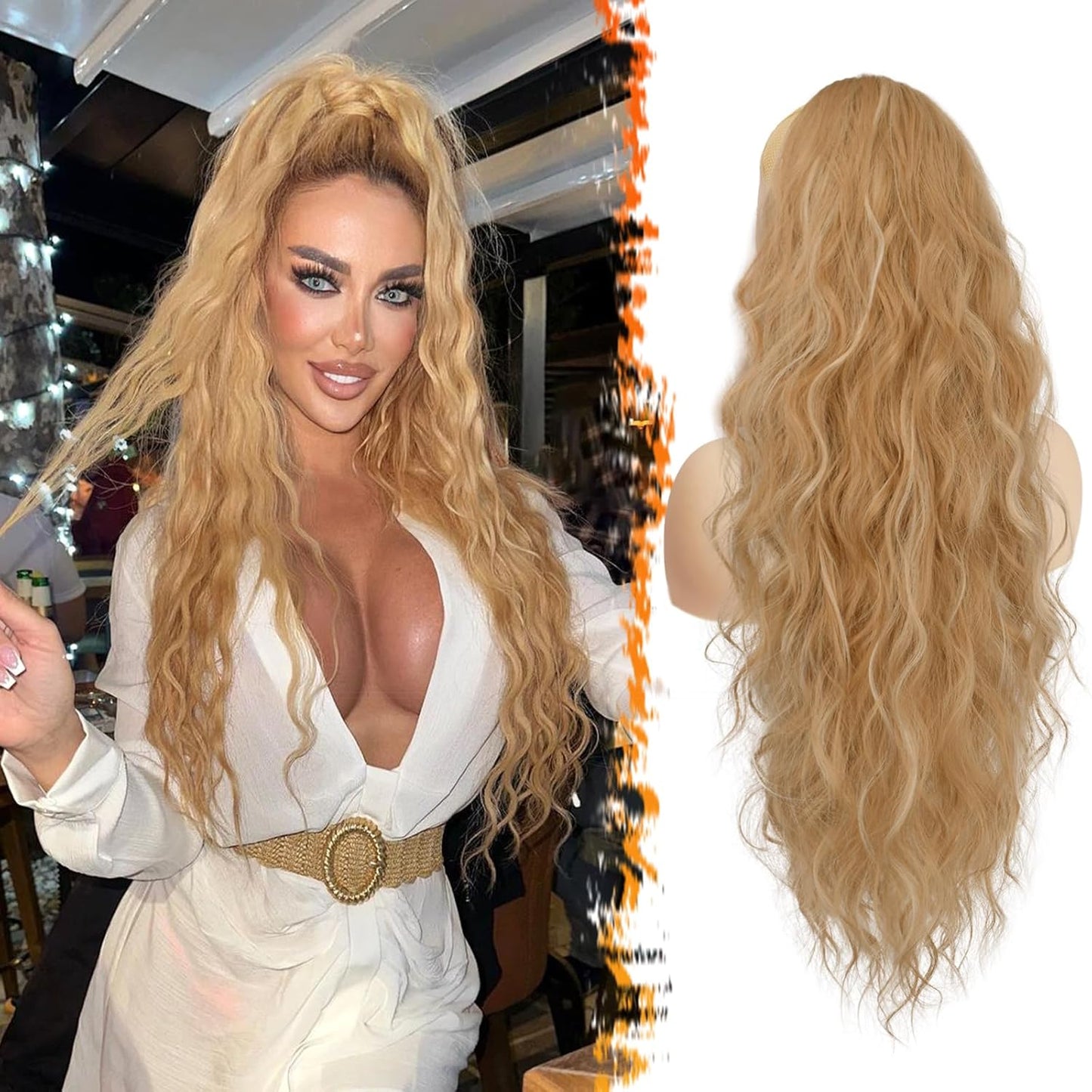 Brown Wavy Curly Ponytail Extension - 20 Inch Synthetic Drawstring Hairpiece for Women | Perfect for Daily and Party Use