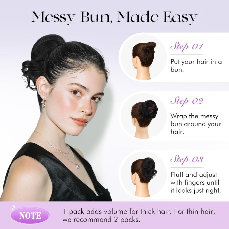 Human Hair Bun - 100% Real Human Hair Messy Bun Piece | Fluffy Donut Updo for Women - Dark Brown, 16g