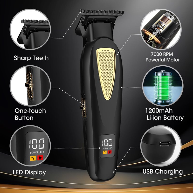 Zesuti Hair Clippers,Mens Beard Trimmer,Electric Razor for Men,Professional Hair Cutting Kit & Zero Gap T-Blade Trimmer & 7500 RPM Foil Shaver with LCD Display,Mens Gift