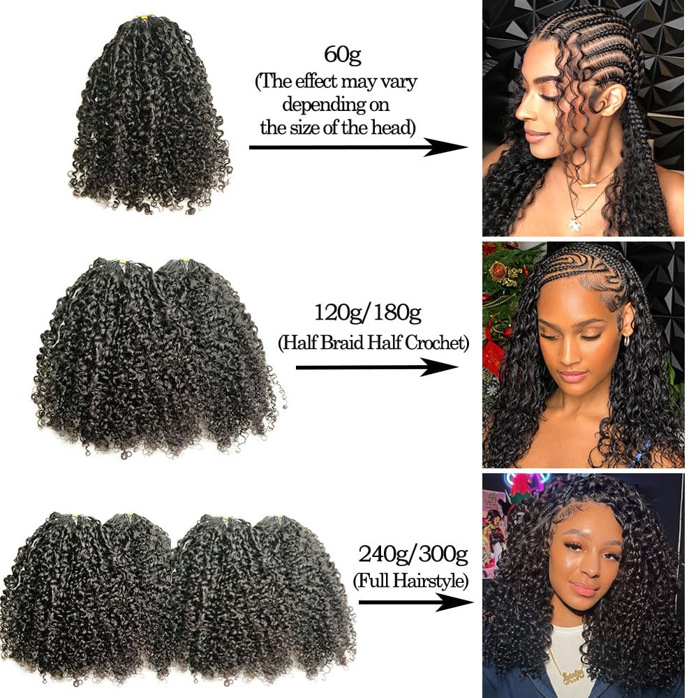 Burmese Curly Crochet Human Hair Extensions Invisible Pre-Separated Burmese Feather Crochet Hair with Knotless String Lightweight Human Crochet Hair Curly for Braiding Twist 60g 20inch