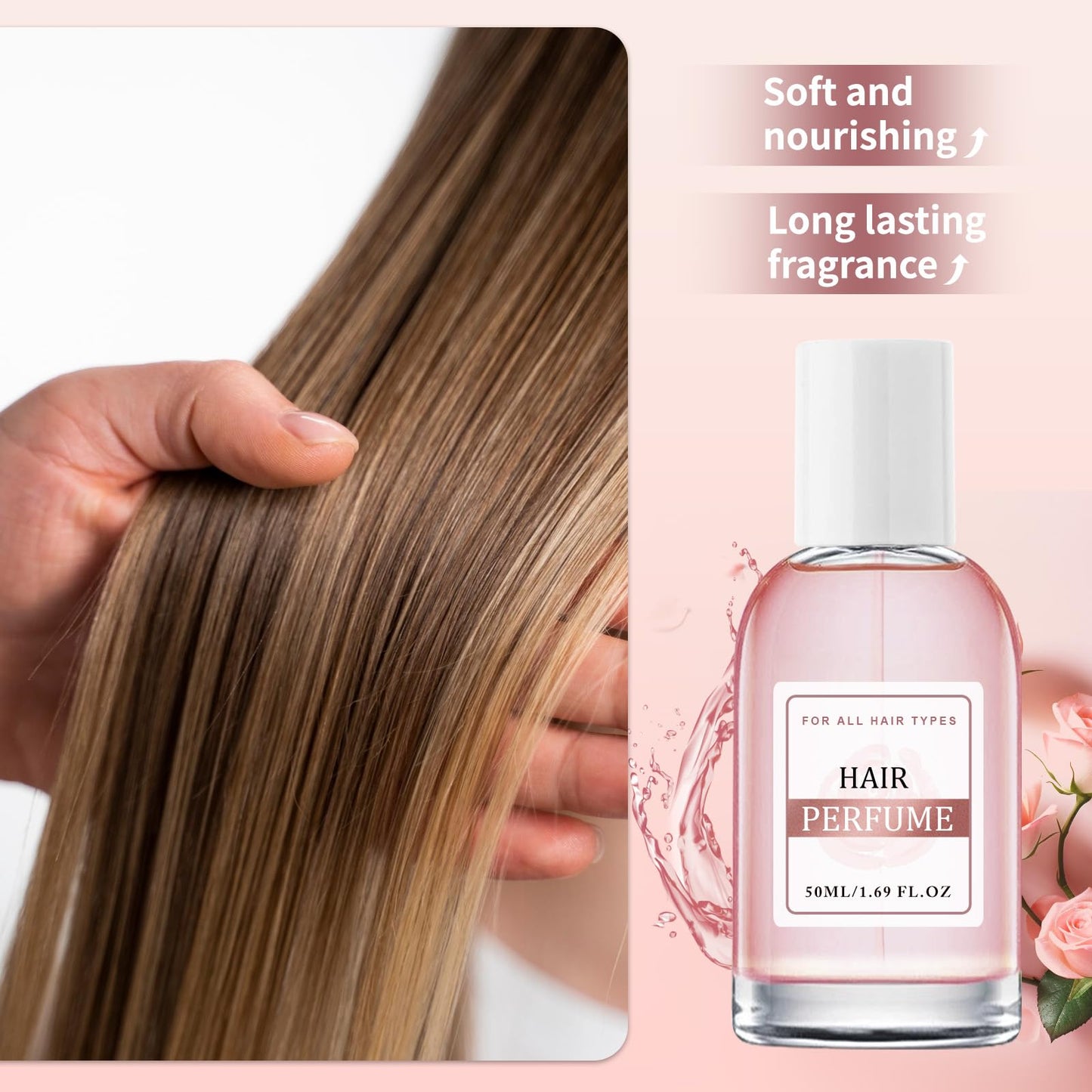 Hair Perfume for Women – Floral Rose Travel Size Hair Spray & Body Mist – Anti-Frizz, Moisturizing & Nourishing – Long-Lasting Scent for Soft, Shiny Hair, 1.7 Fl Oz/50ml