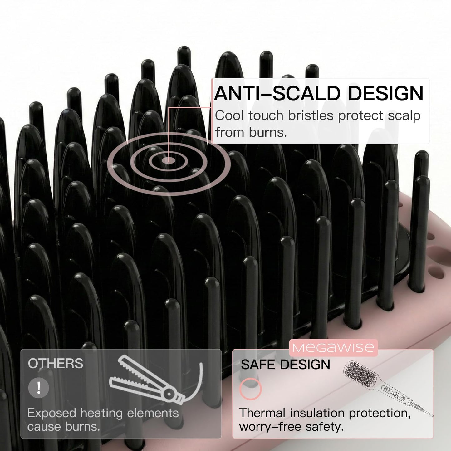 MegaWise Hair Straightener Brush KL1025-2-in-1 Ionic Hair Straightening & Detangling Brush with Adjustable Temperature, Anti-Scald Technology, and Auto Shut-Off - Ideal for All Hair Types