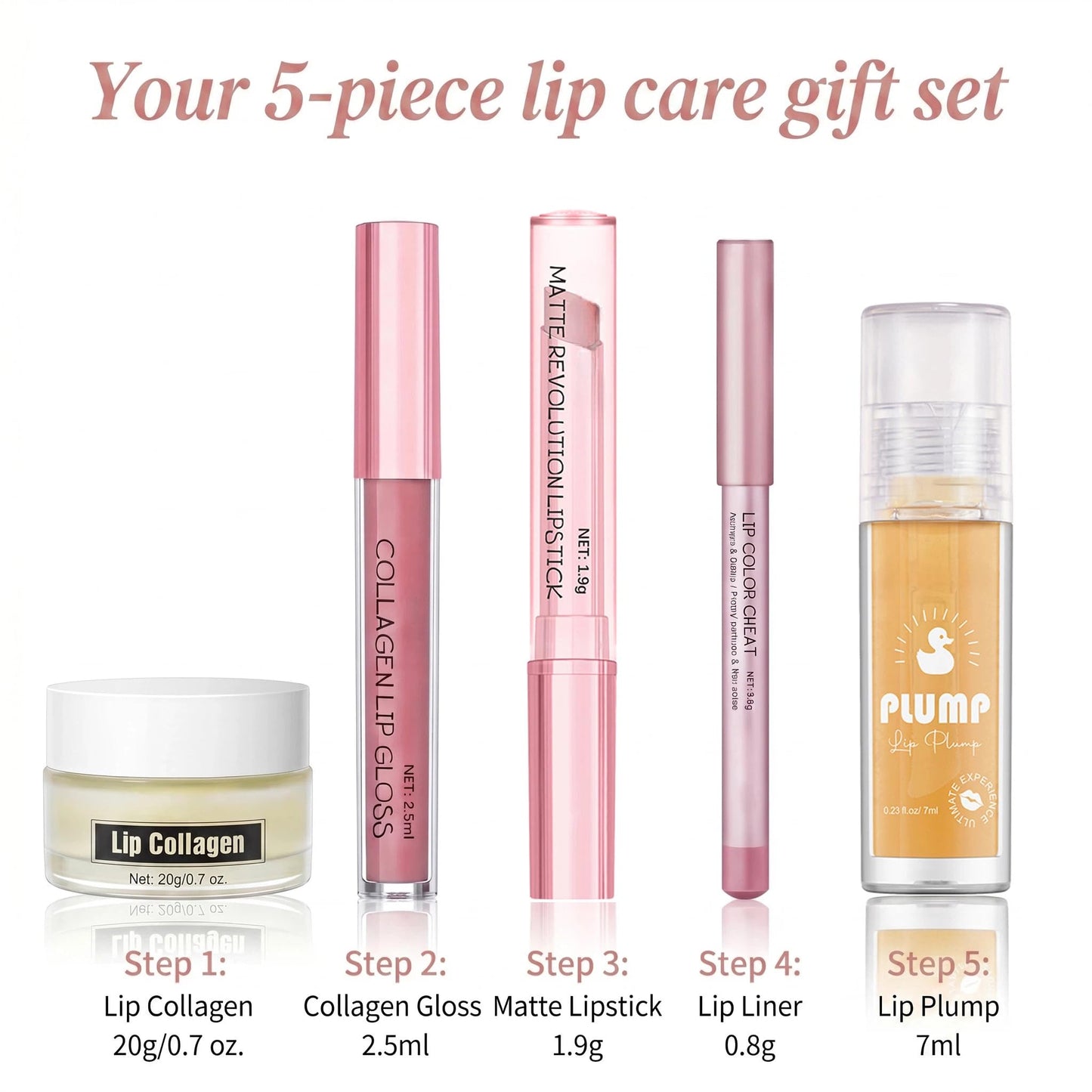 Warm Mocha Lip Makeup Kit, 5-Piece Lipstick, Lip Liner & Lip Gloss Set with Collagen Lip Mask & Plumping Lip Oil, Long-Lasting Brown Nude Lip Color for All Skin Tones