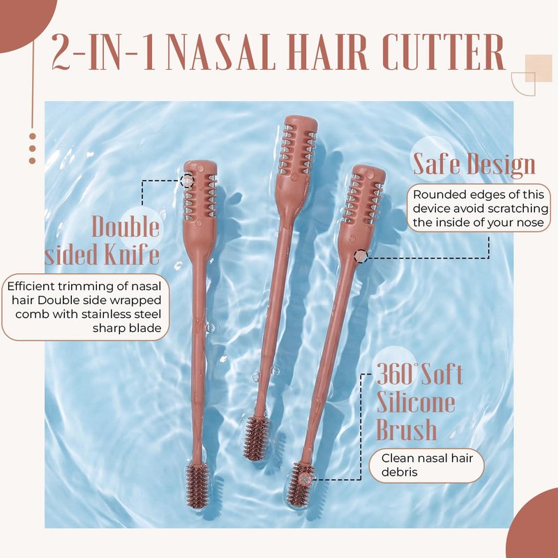 Lanties 12 Pcs 2 in 1 Nasal Hair Cutter 2026 Upgrade Design Double Sided Nose Hair Trimmer for Men Women Portable 360° Rotating Manual Nose Nasal Knife Soft Cleaning Brush Box Package (Khaki)