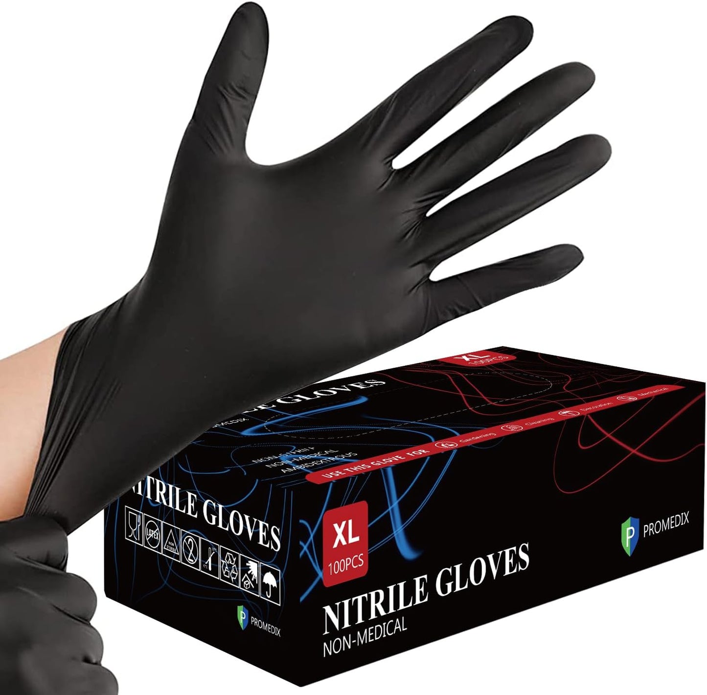 Nitrile Disposable Gloves - 4 Mil, 100 Count | Latex-Free, Powder-Free, Food Safe for Cooking & Household Use