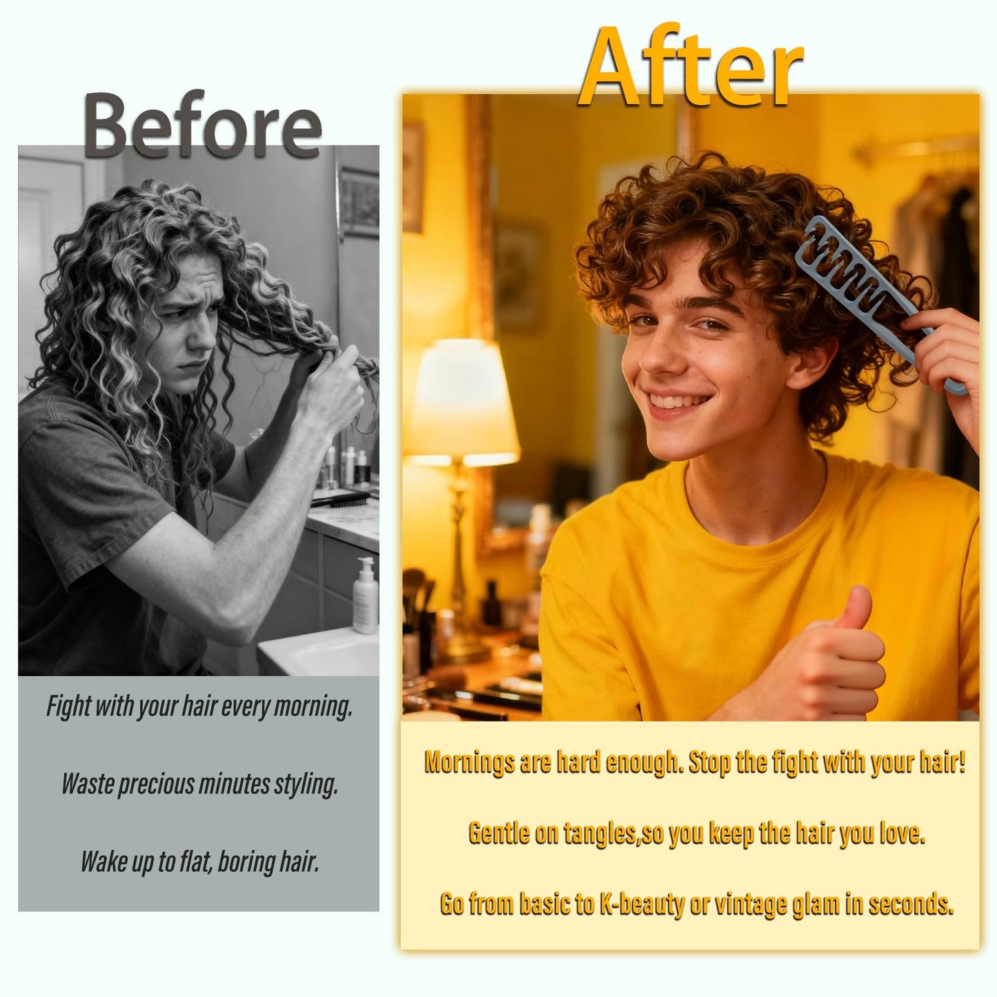 Texture Comb for Volumizing & Styling, Wide Tooth Comb for Curly Hair Men & Women, Anti-Frizz Root Lifting Styling Tool (Deep Gray)
