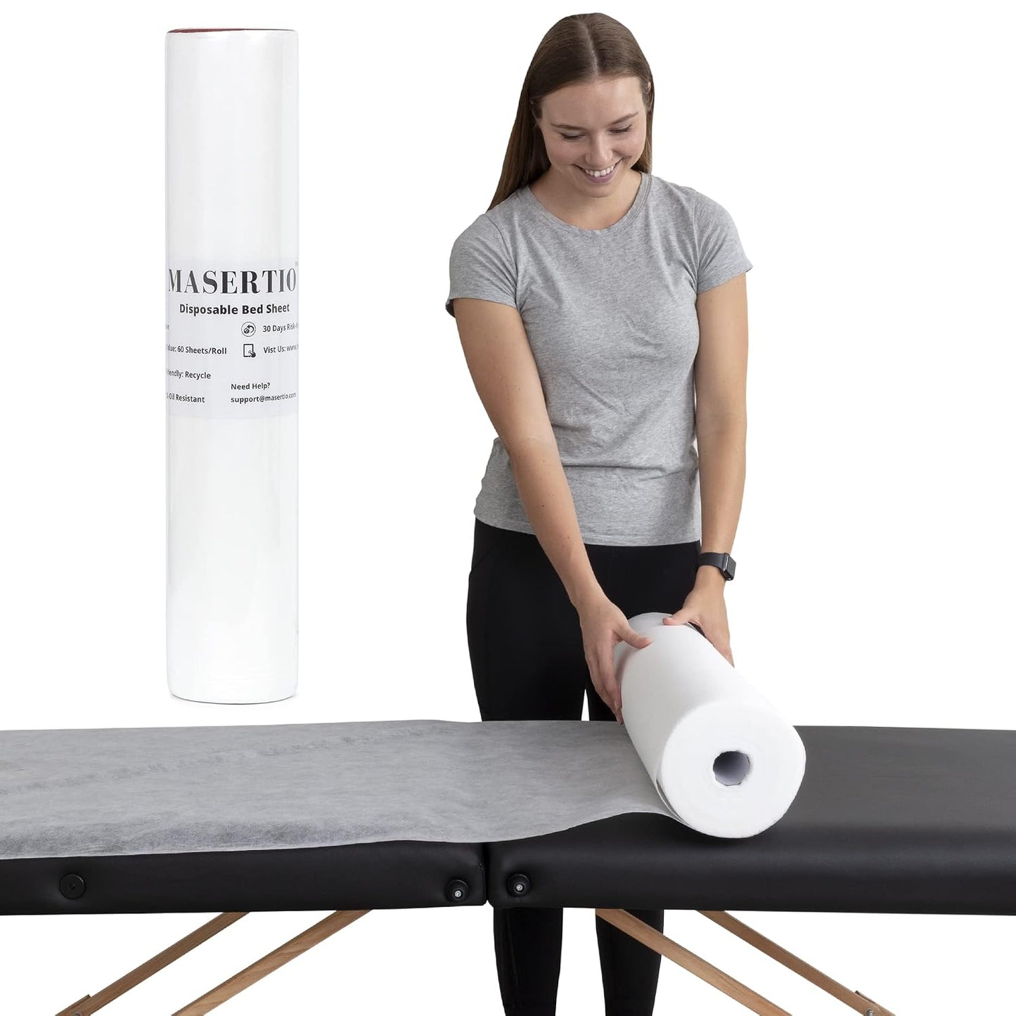 Disposable Massage Bed Cover - Non-Woven, Crinkle-Free Sheets | 31.5 x 71 Inches, 60 Sheets Per Roll