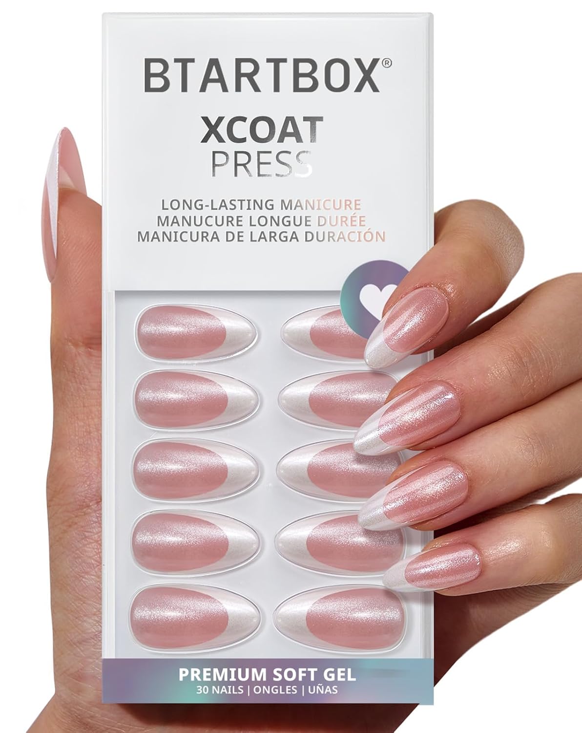 Press On Nails - Champagne Mood Chrome Nude Almond | Easy Application, 16 Sizes, 32 Nails Kit