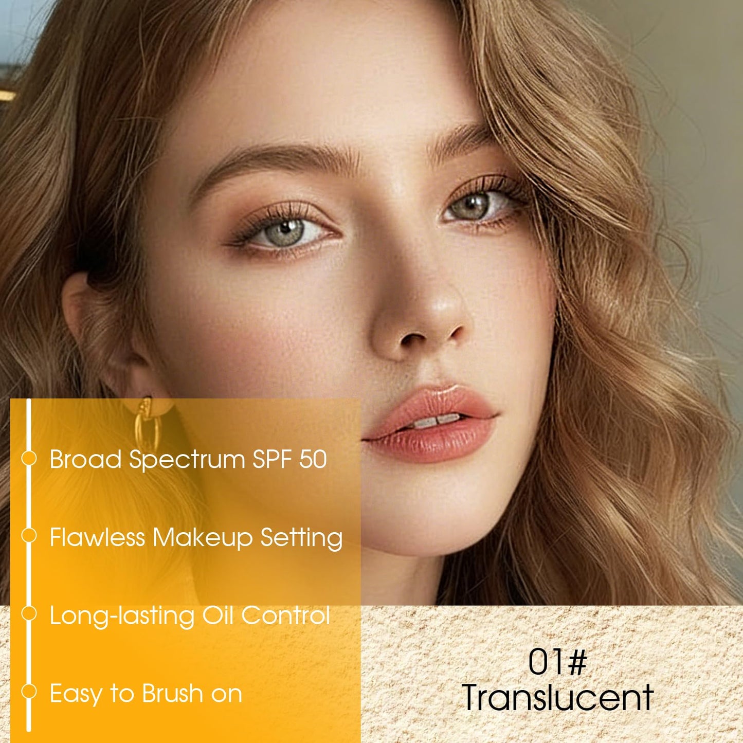 1PCS Mineral Sunscreen Setting Powder – SPF 50 Brush On Powder Sunscreen for Face, Scalp & Hair, Lightweight Breathable Lasting Oil Control, Matte Finish Loose for All Skin Types（01# Translucent）