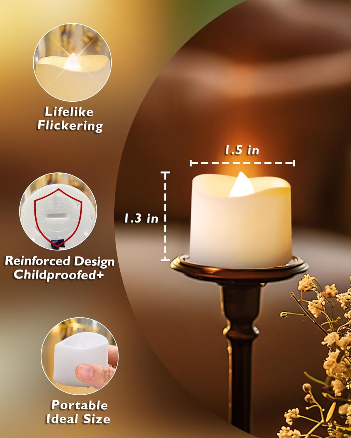 Flickering Flameless Candles - 24Pcs Battery Operated LED Tea Lights | 200+ Hours for Weddings, Parties, Decor