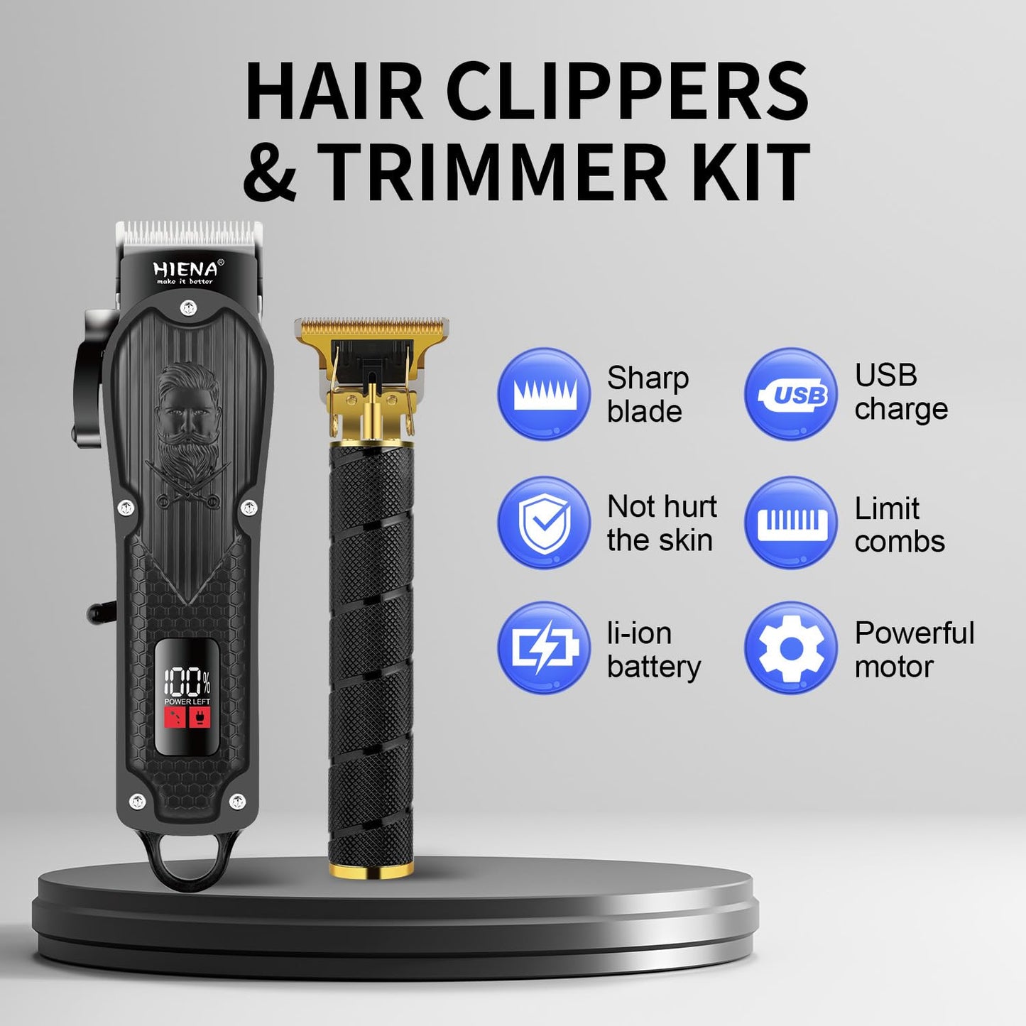 HIENA PRO Professional Hair Clippers Set for Men,Cordless Rechargeable Trimmers Kit and Clippers Set, Haircut Clippers, Barbers with LED Display, Gifts for Men