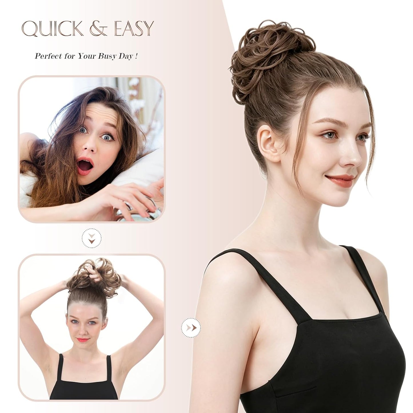 Messy Bun Hair Piece - Wavy Synthetic Chignon Scrunchie for Instant Volume | Brown Mixed Honey Blonde, 1.50 oz