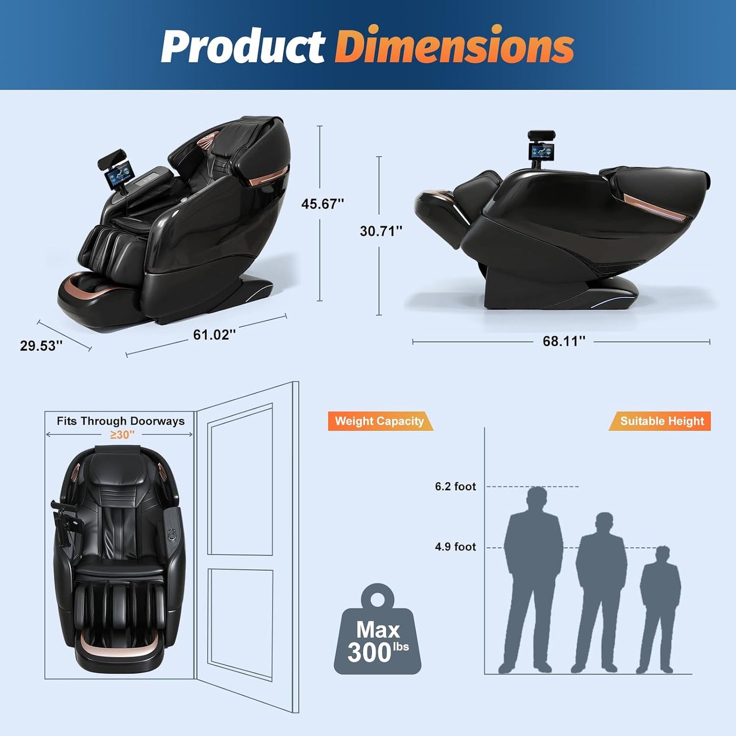 Full Body Massage Chair - Zero Gravity SL-Track Shiatsu Recliner with AI Voice Control | G6 Black, Heating & LED Remote