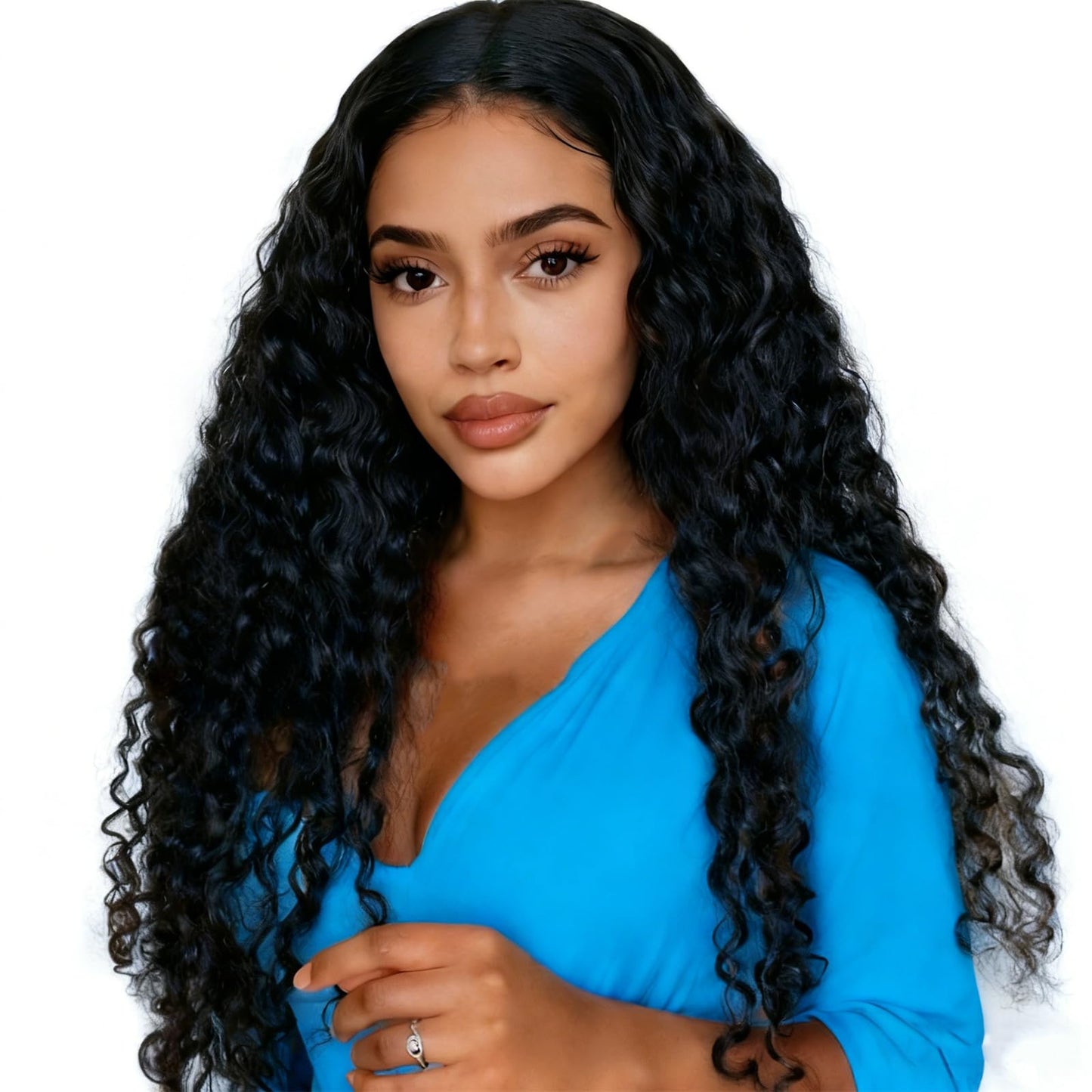 Maytune Half Wig Human Hair Deep Wave 24 Inch 200% Density Curly Half Wig 3 In 1 Drawstring Seamless Flip Over Headband Half Wigs for Black Women Human Hair Beginner Friendly