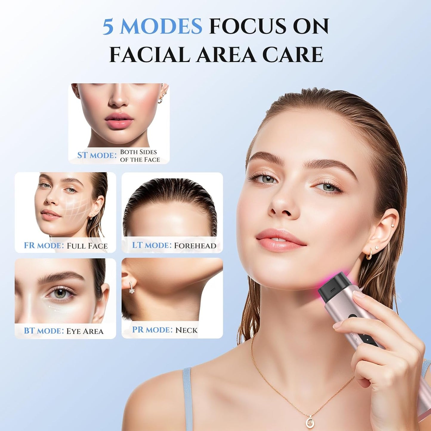 Microcurrent Facial Device - 5-in-1 Skin Tightening & Lifting Machine | 5 Color Light Therapy for Face, Neck, Eyes
