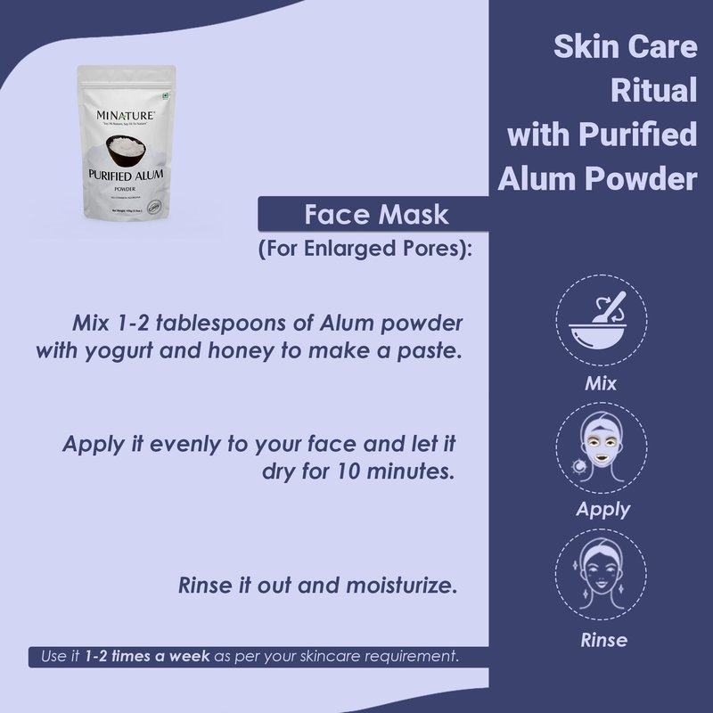 Mi Nature Alum Powder Potassium (Fitkari/Phitkari) -100% Natural Skincare for Acne, Odor Control & Water Purification Face Mask for |Pore Refining 100g |Face Pack Powder |Cruelty-Free
