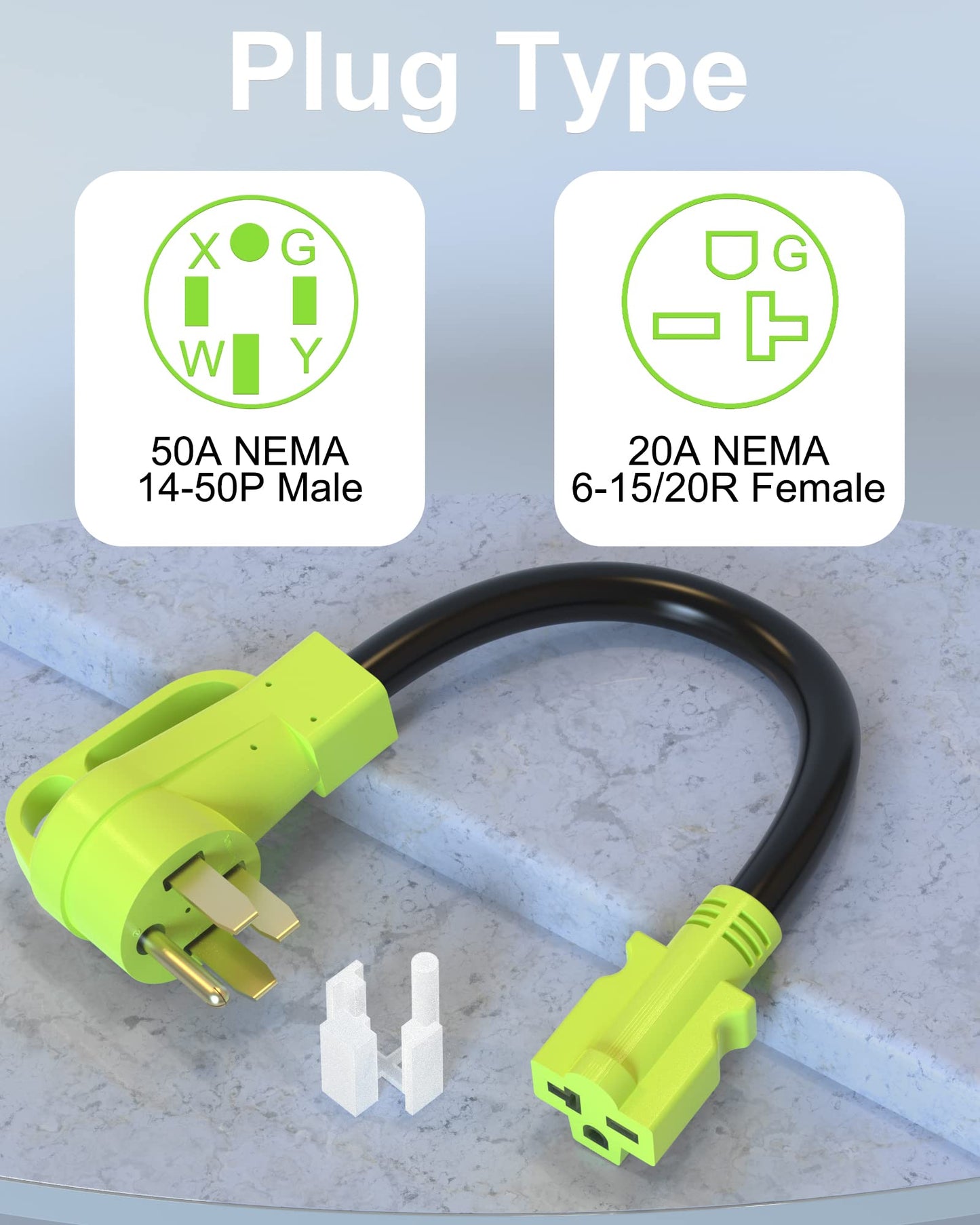 NEMA 14-50P to 6-20R/6-15R T-Blade Adapter, 4 Prong 250V 50A to 250V 20A 60-20/15R, 14-50 to 6-20R EV Dryer Plug Adapter, 1.5FT Heavy Duty Adapter Charger Cord for Generator Welder RV Dryer, ETL