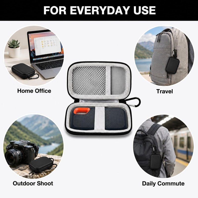 Hard Case Compatible with SanDisk 500GB/ 1TB/ 2TB/ 4TB Extreme Portable SSD - Up to 1050MB/s - USB-C, USB 3.2 Gen 2 - External for Solid State Drive. Carrying Travel Holder for USB Cables (Box Only)