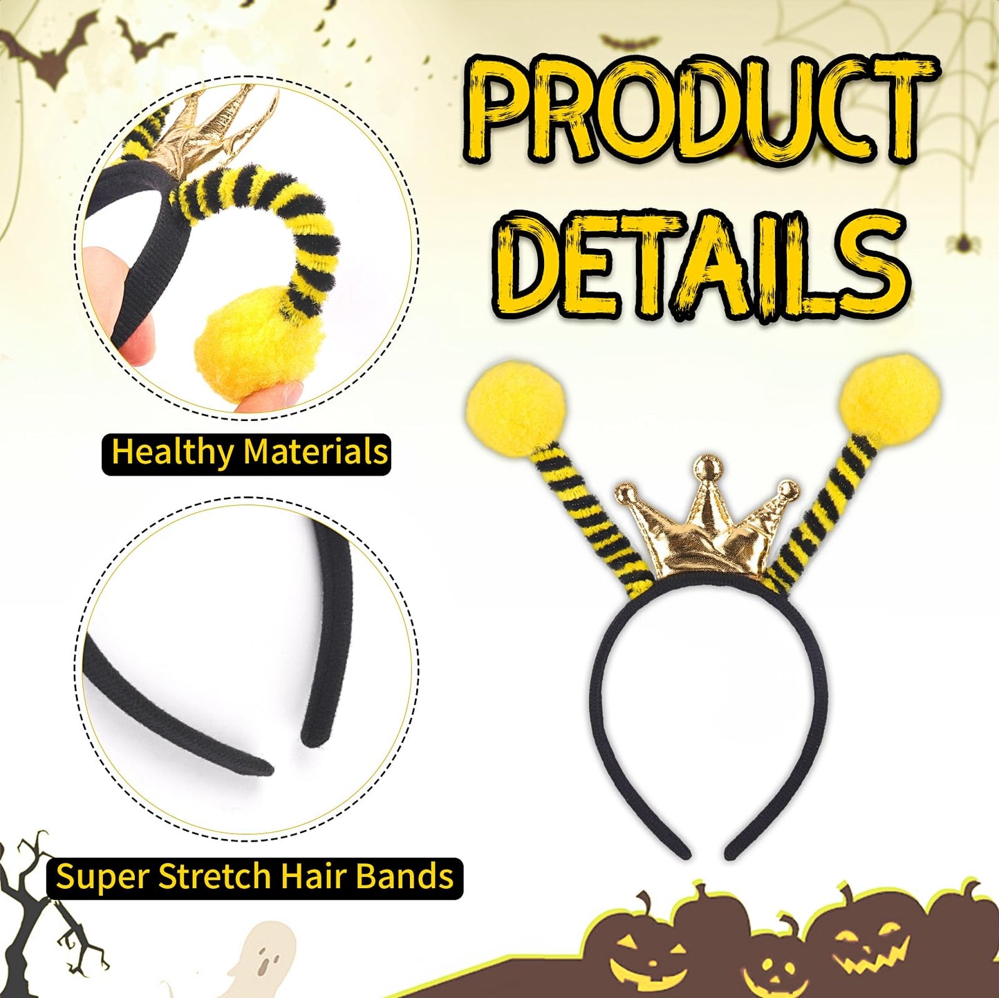 SARATA Bee Headband Bug Antenna Headband for Party Favor, Yellow Bee Antenna Headbands for Halloween, Christmas