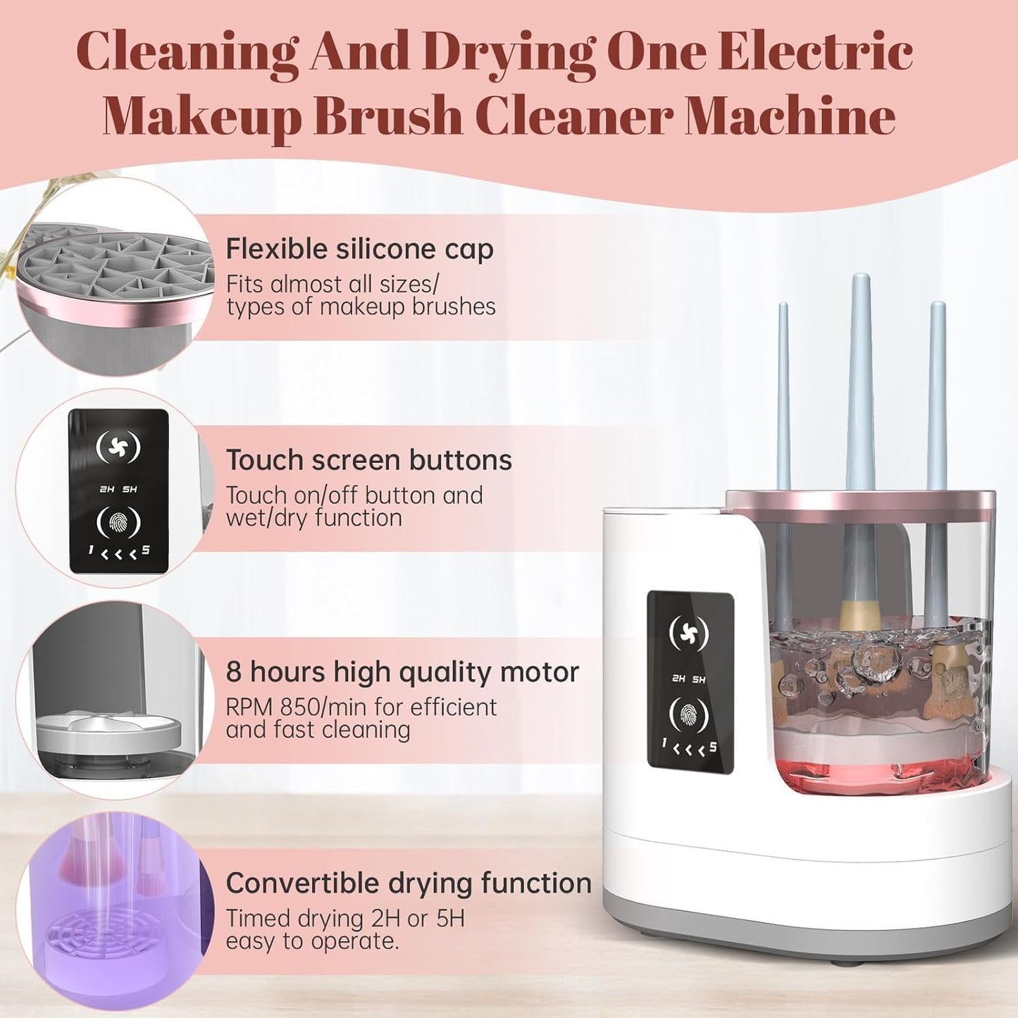 Electric Makeup Brush Cleaner Machine - Portable Automatic USB Tool for All Sizes | White