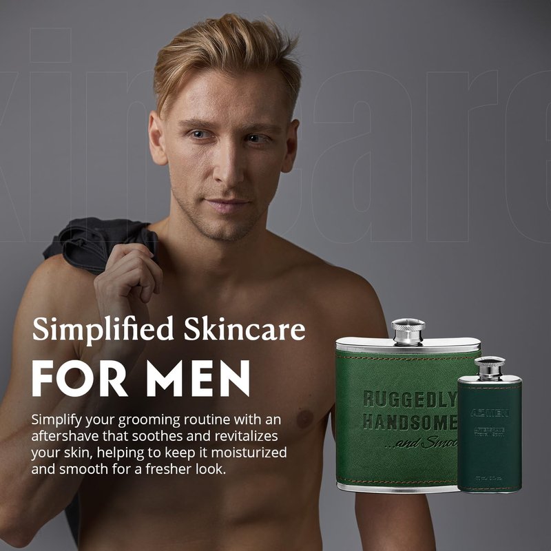 Ageless Zen Ruggedly Handsome Aftershave - 240ml – Soothing Men’s Face Moisturizer with Menthol, Reduces Lines & Wrinkles - Easy to Use for Face, Forehead, & Neck - Citrus Scent - Travel Pack