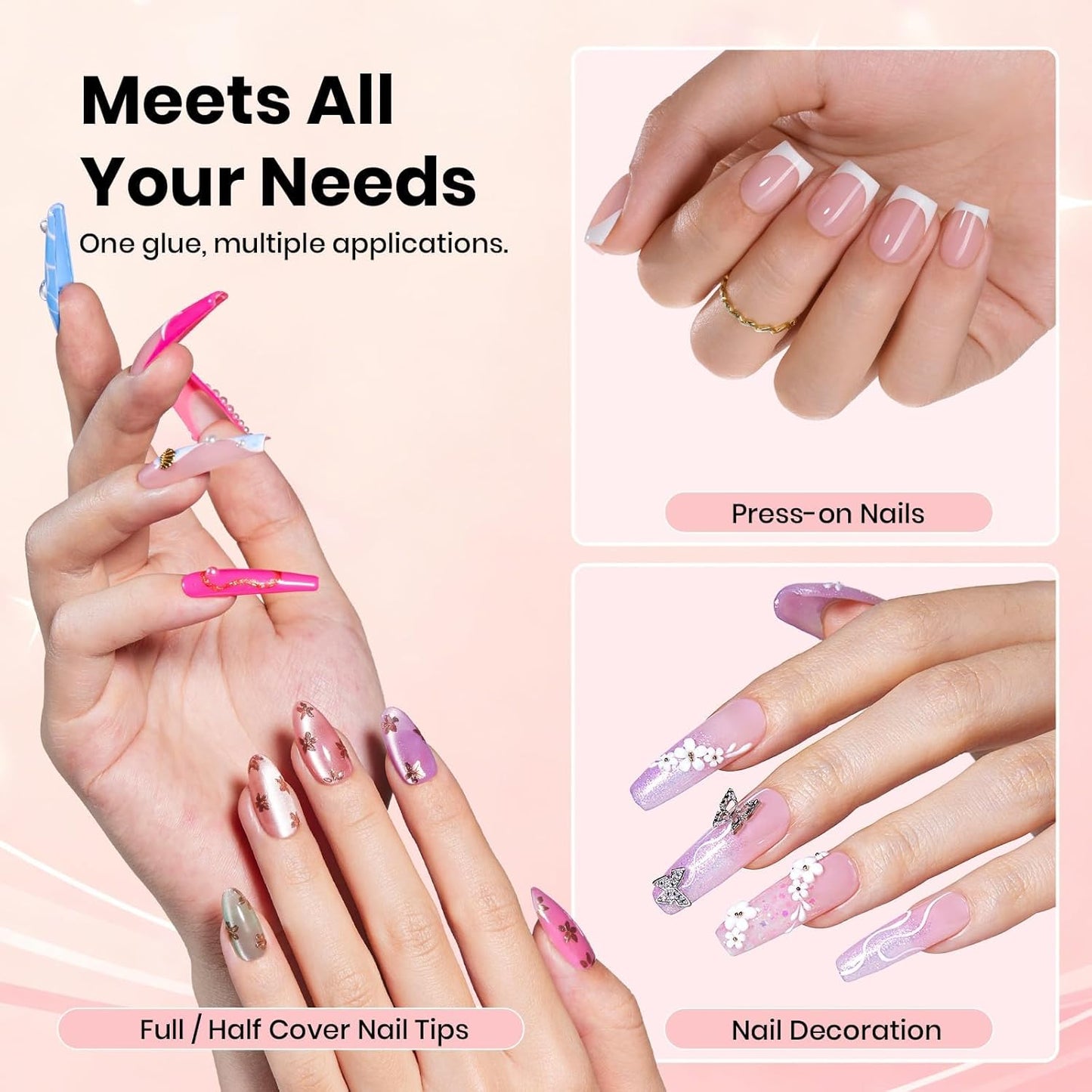 Beetles Super Strong Nail Glue - Quick Drying, No UV Light Needed | 2Pcs 10g for Press-On & Acrylic Nails