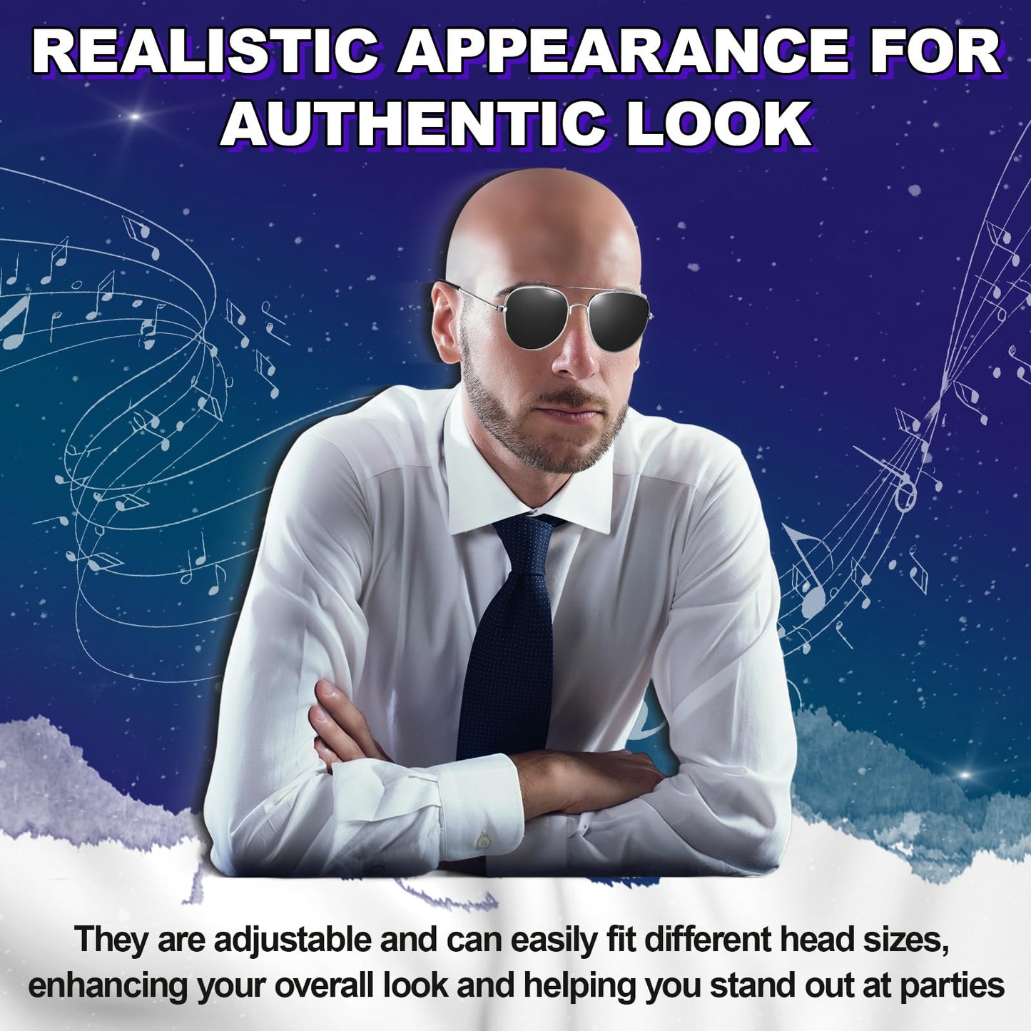 Mepase 6 Pcs Halloween Bald Head Cap with Glasses Bald Wig Cap Party Costume Accessories for Adults Women Men Cosplay(Smooth,Classic)
