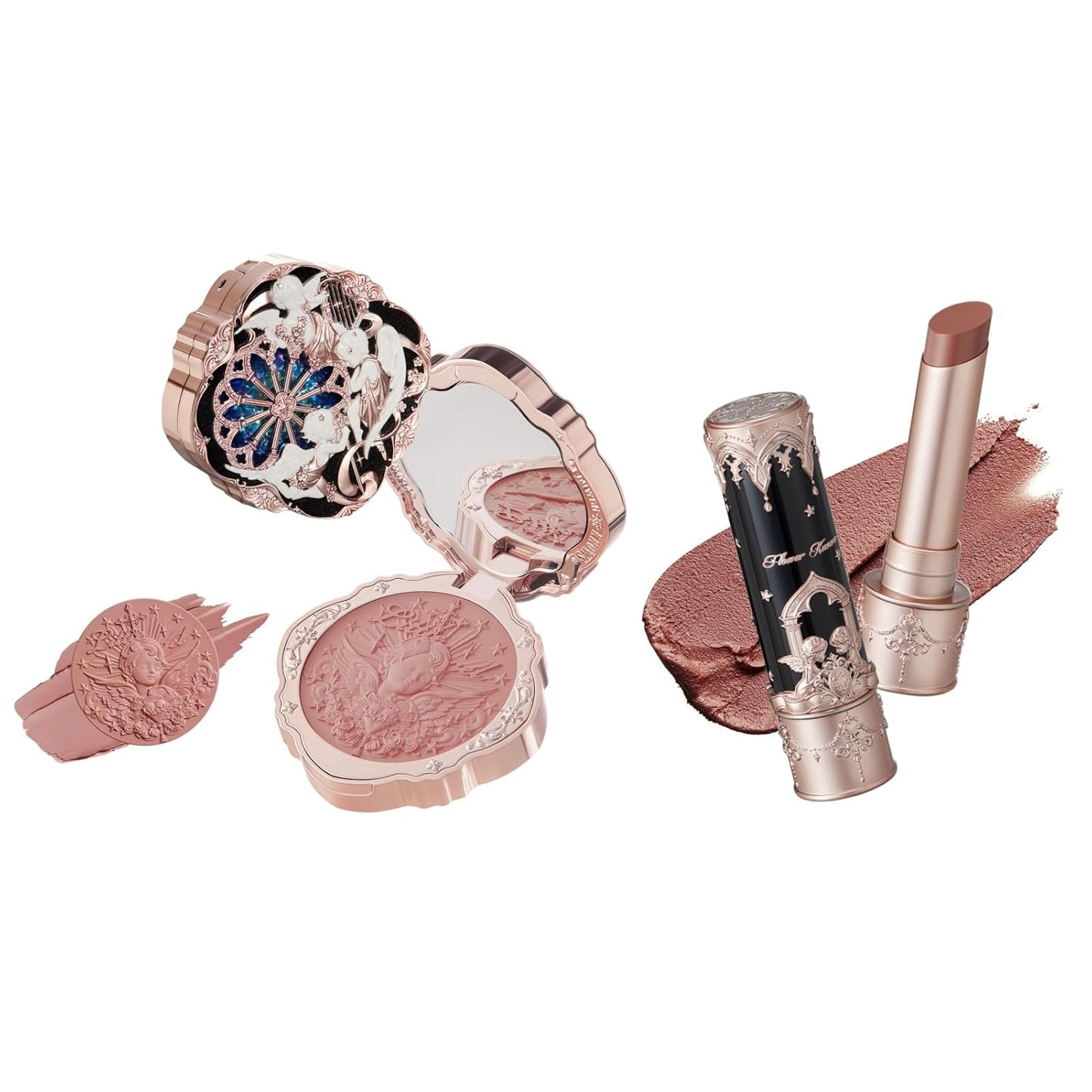 Flower Knows Cream Blush & Lipstick Set | Buildable Dewy Makeup - Blush 04 Rose Ashes & Lipstick C07 Red Bean