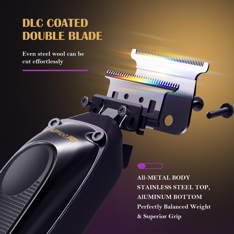 SUPRENT PRO Professional Hair Trimmer - High Torque Brushless Motor & Detachable Blade - Cordless Beard Trimmer for Barbers with Charging Base - Premium Finishing T- Blade Trimmer