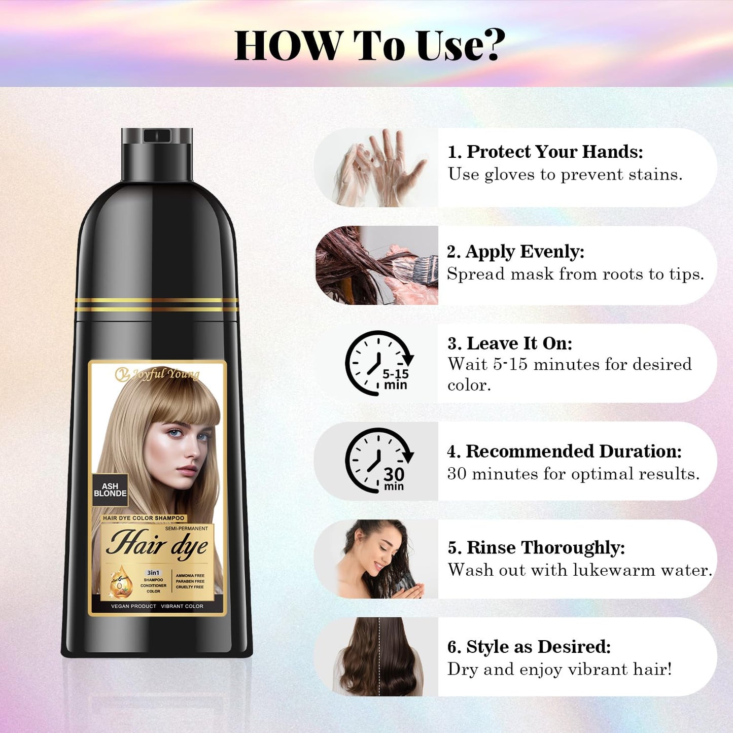 Hair Dye Shampoo 3-in-1 - Ash Blonde Semi-Permanent Gray Coverage | Vegan & Ammonia-Free