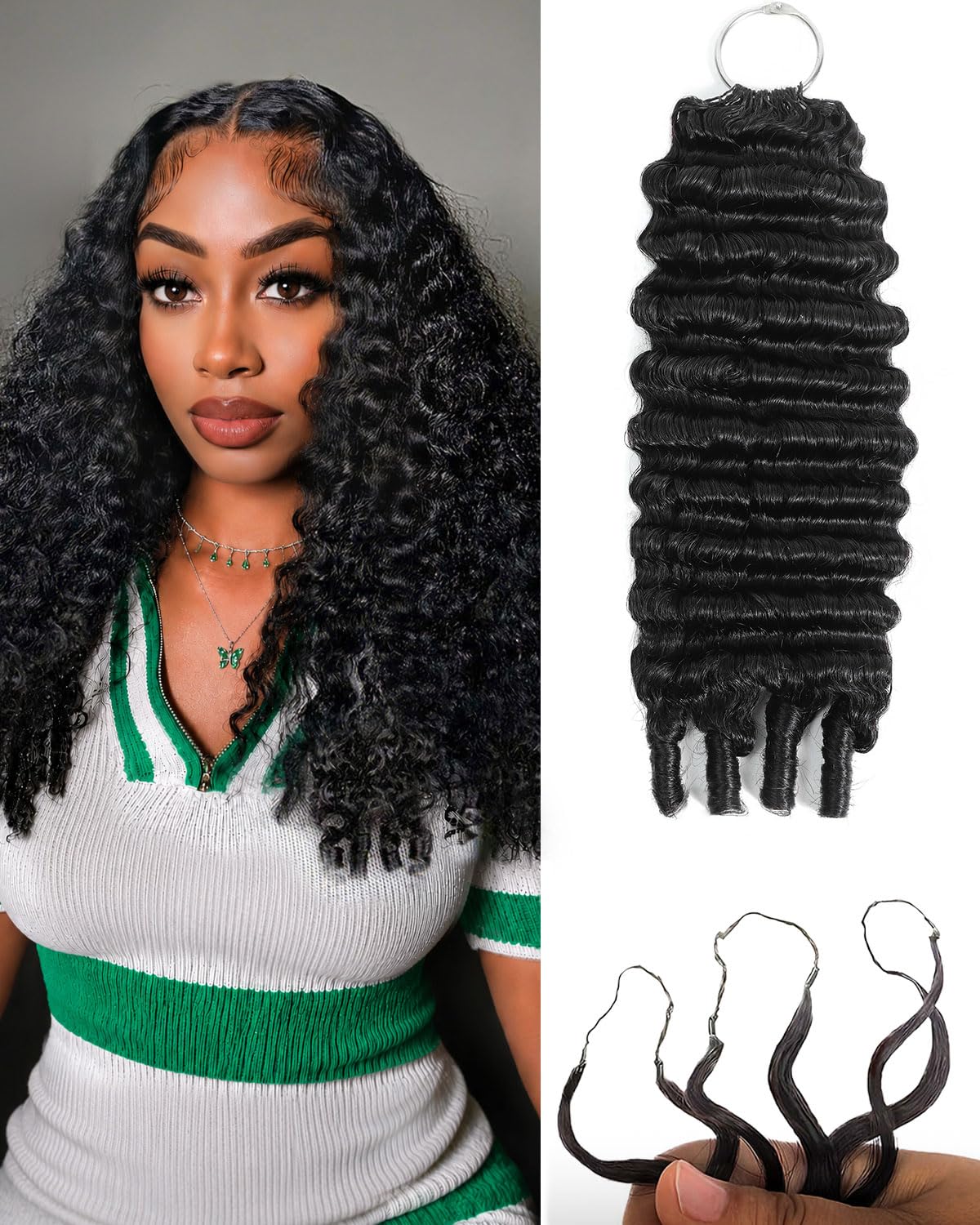 CindiRiver Burmese Curly Human Crochet Hair 20 Inch 120g Knotless Pre-Separated Feather Crochet Real Human Hair Lightweight Reusable Remy Hair Extensions with Spiral End