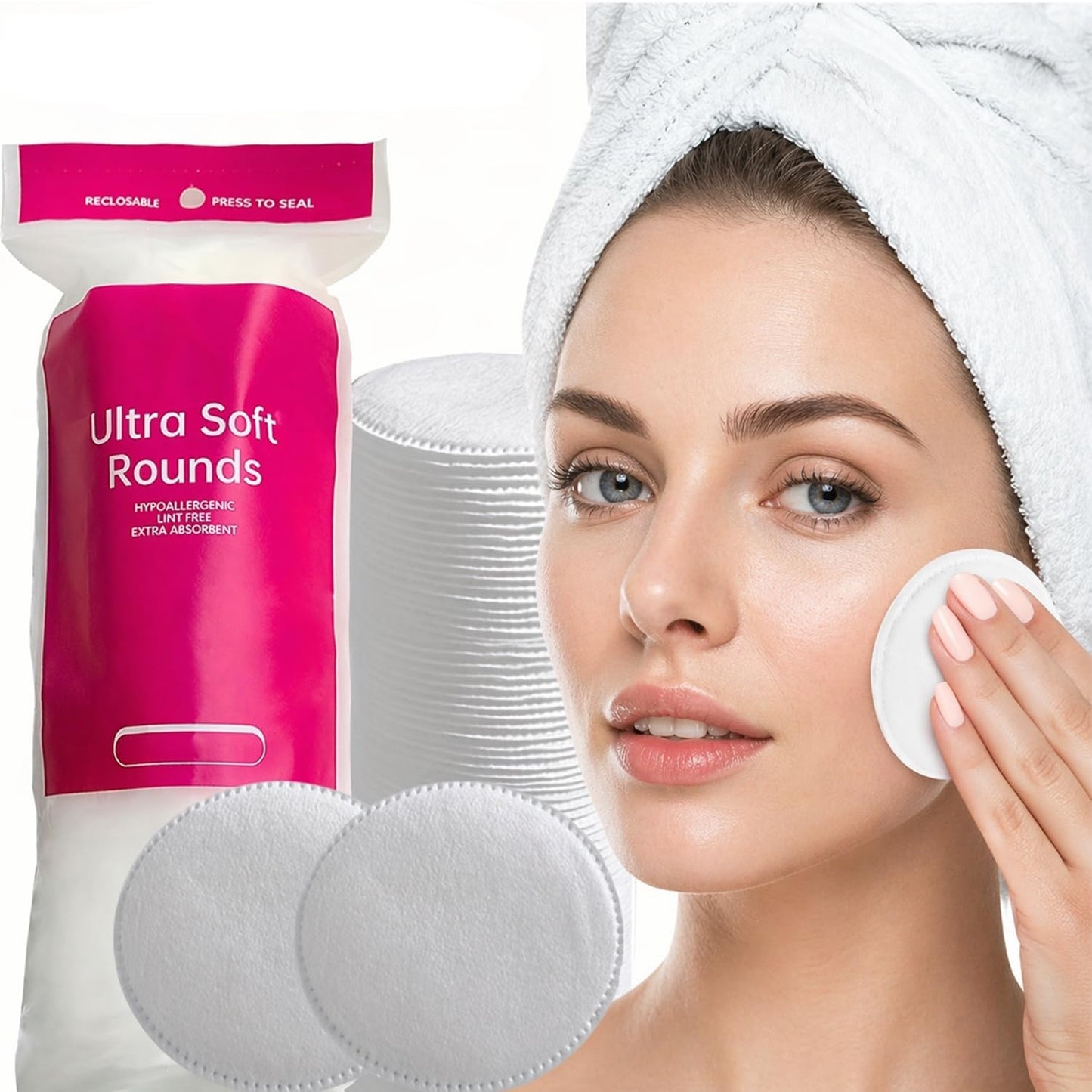 Facial Cleansing Pads - 100 PCS Soft Disposable Makeup Remover Rounds | 3-Layer for Toner & Skincare