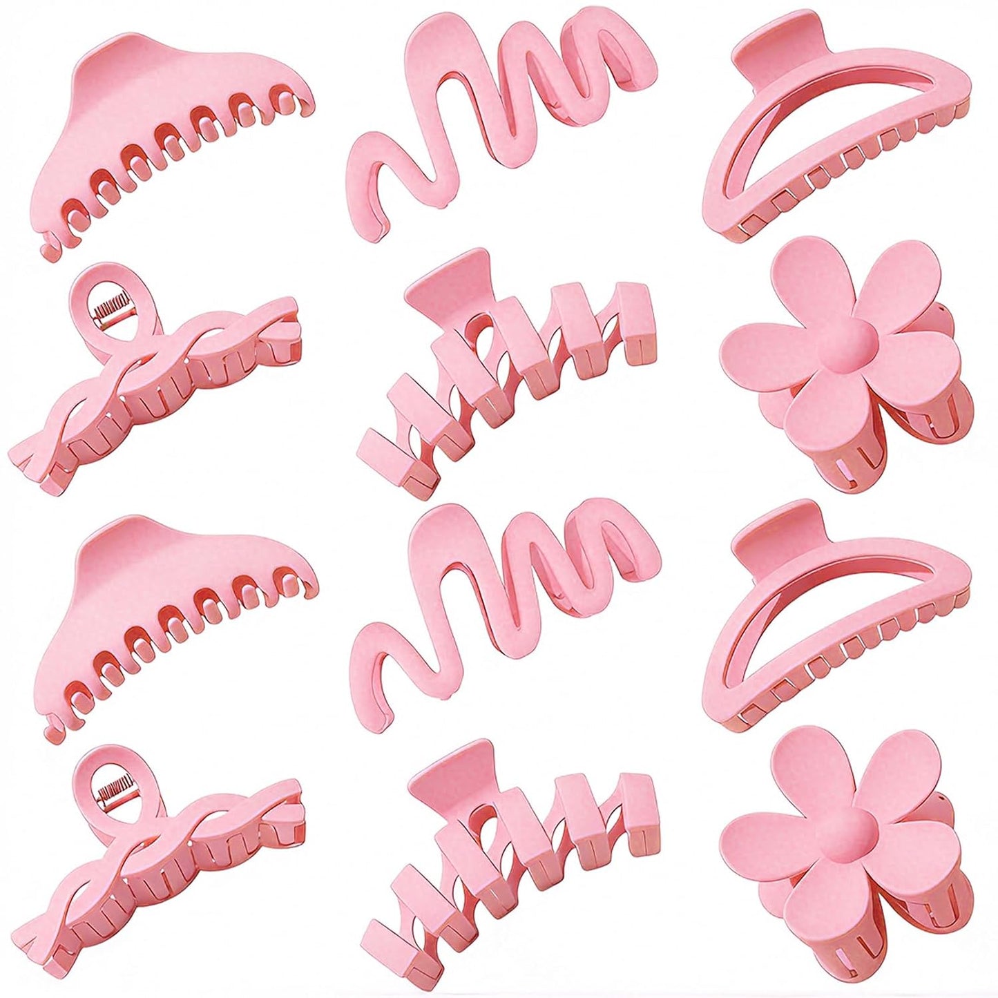 Claw Clips for Women - 12 Pcs Non-Slip Large Jaw Hair Clips | Multi-Shape Black Accessories for Thick & Curly Hair